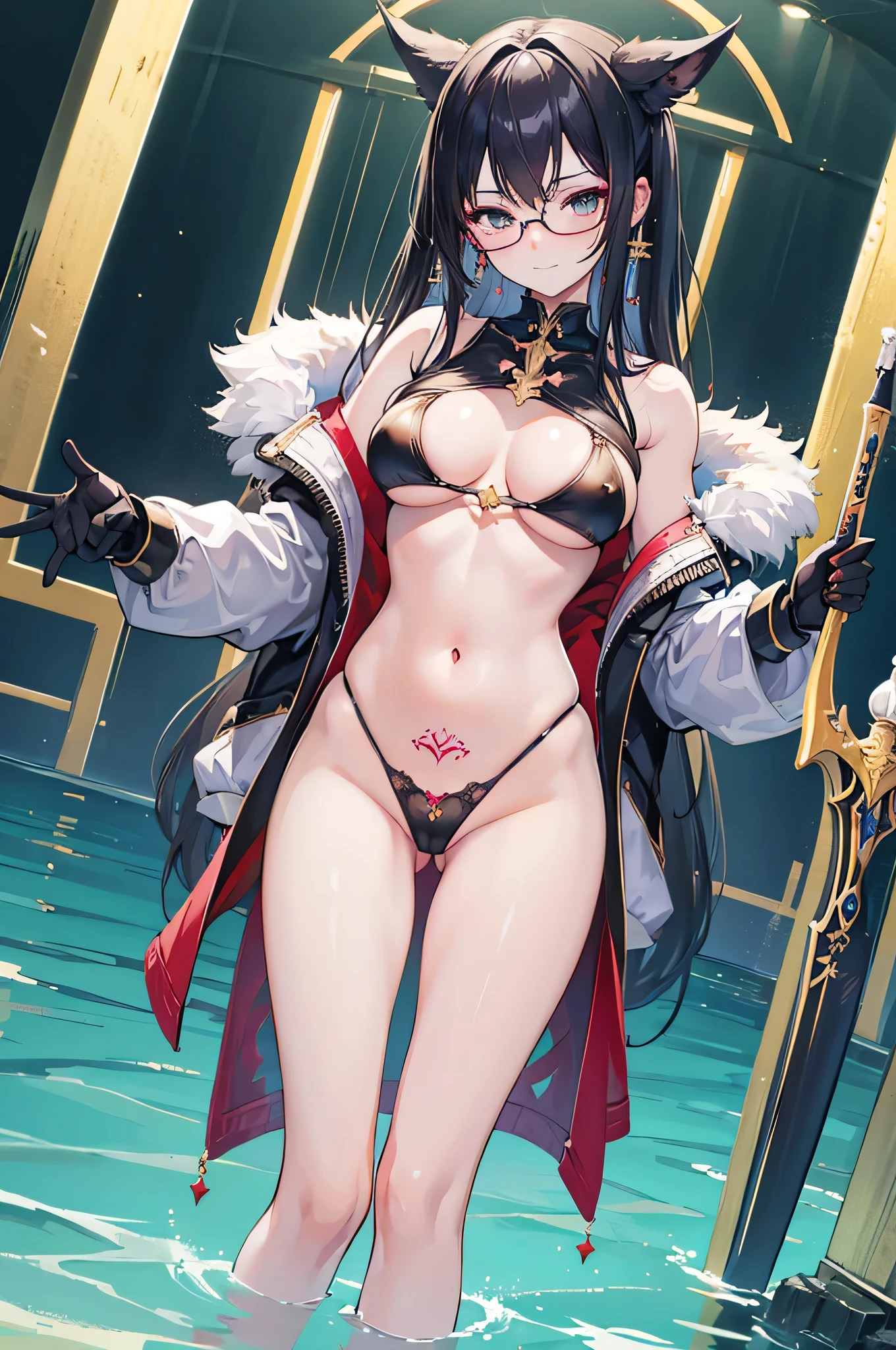 1girl,hentai wet pussy,wet penties,panties wet detail,golden panties,easy brassiere,wet pussy,shallow water,masterpiece quality detail body,4k,ray tracing,blur,realistic view,perfect girl,maincharacter,porn actress,bounty,red and black hair,light eyes,sword lady,Knight of the sex,God of Love,unreal efect,ureal quality,unreal body,unreal picture,future waifu,mommy,hot girl,sexy pose,popular,happy girl,pov,focus,prefect ,perfect pussy,shoes green,glove black and gold,glasses gold,lighting sword,tatto on the thigh,mythic girlthe shine in the glasses,diamont in the navel,smile girl,girl looking on her ,hentai masterpiece