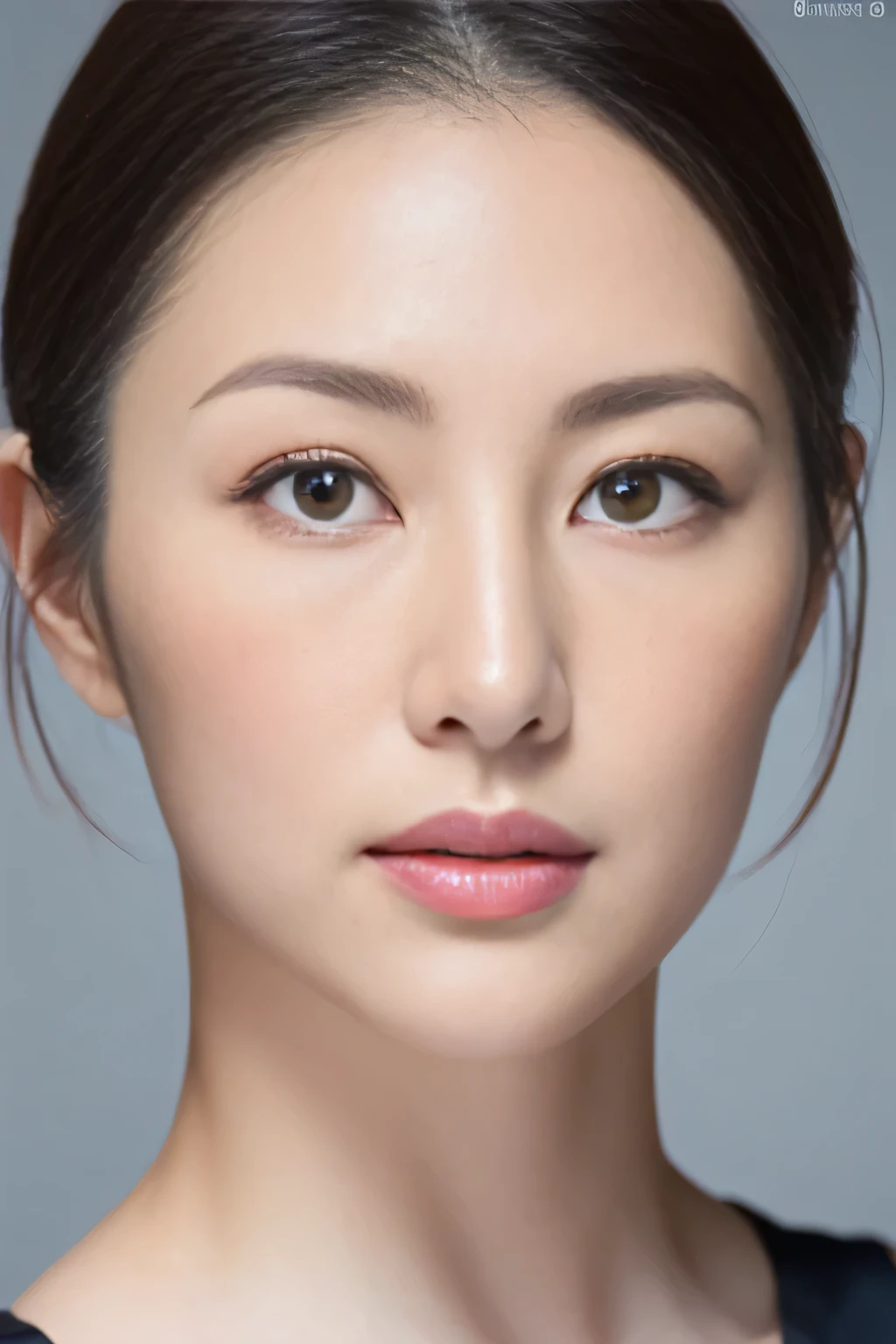 (highest quality,8K,masterpiece),anatomically correct,
sharp focus:1.2、beautiful woman with perfect style:1.4、thin abs:1.2、
((dark brown hair、big breasts:1.2))、
Highly detailed face and skin texture、fine eyes、double eyelid,
(studio photography,gray background),