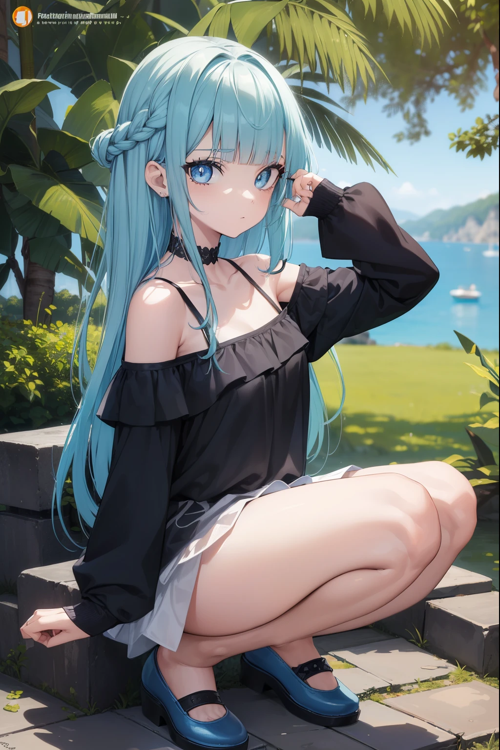 (masterpiece、Highest quality、Highest quality、Official Art、Beautiful and beautiful:1.2)、(One Girl:1.3)hatsune miku、Twin tails,Big Breasts,(masterpiece:1.3, Highest quality, Ultra-high resolution, Very detailed), (Realistic, photoRealistic:1.4), Beautiful illustrations, Perfect lighting, Natural light, colorful, Written boundary depth, , Beautiful detailsまでこだわった髪, Beautifully detailed face, Beautiful details, Beautiful clavicle, Beautiful body, Beautiful breasts, Beautiful thighs, Beautiful feet, Beautiful fingers, View your viewers, 1 girl, Japanese, high School girl, (Perfect Anatomy, Anatomically correct), Cute and symmetrical face, Baby Face, Perfect Face, Perfect Eyes, Glowing Skin, thin, (Long Hair:1.7, Wavy Hair:0.8, Blue Hair), Antenna Hair, Hair between the eyes, Emerald green eyes, Long eyelashes, (Big Breasts:0.8, Captivating thighs), ((Long sleeve light purple knit dress, Black tube top)), (Beautiful views), summer, evening, (School), (Cute Smile, Upward glance),