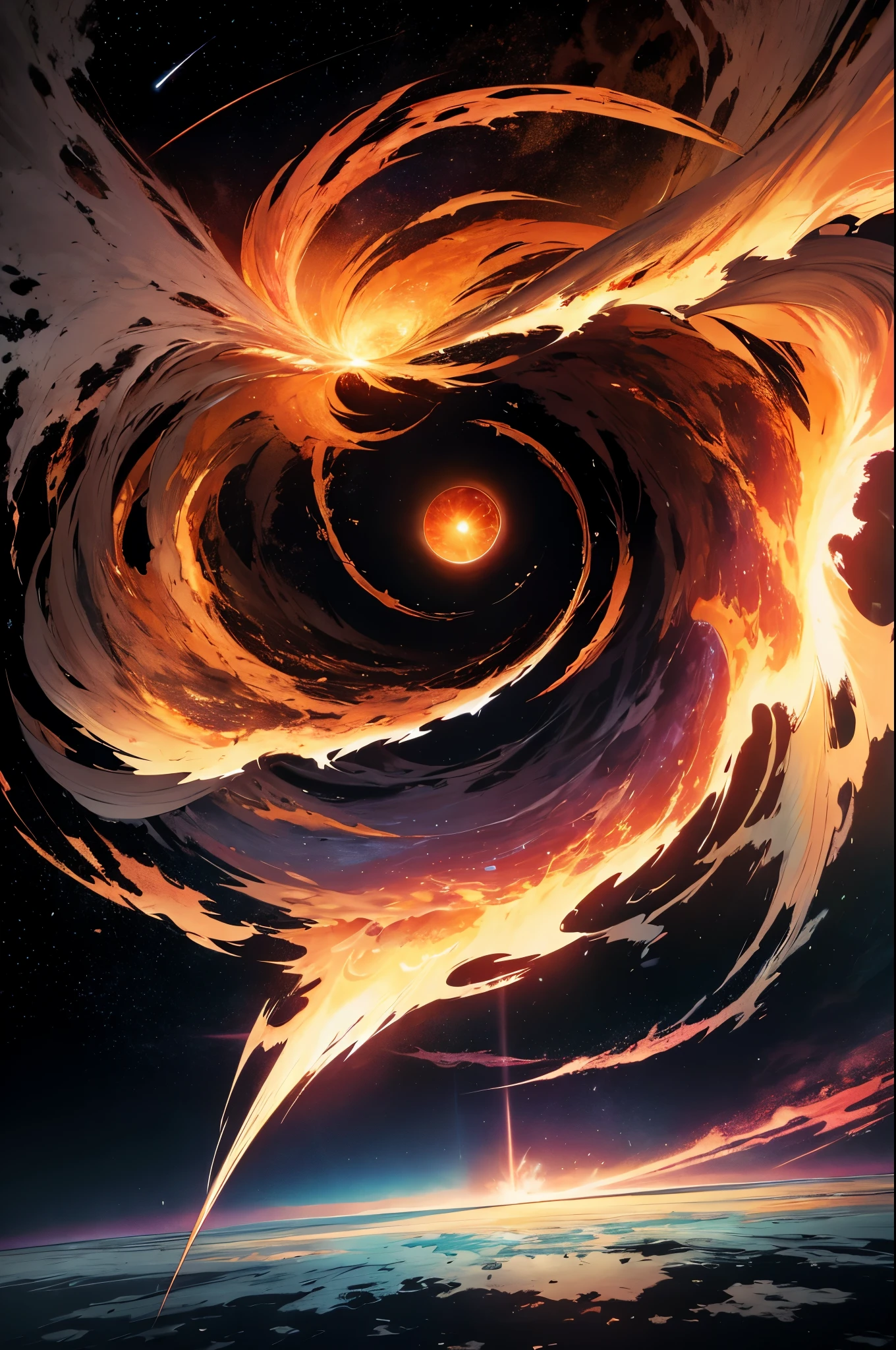 Ultra High Resolution Earth Storm Orange Lightning Wise Lightning Large Clouds Wormhole black hole outburst of energy