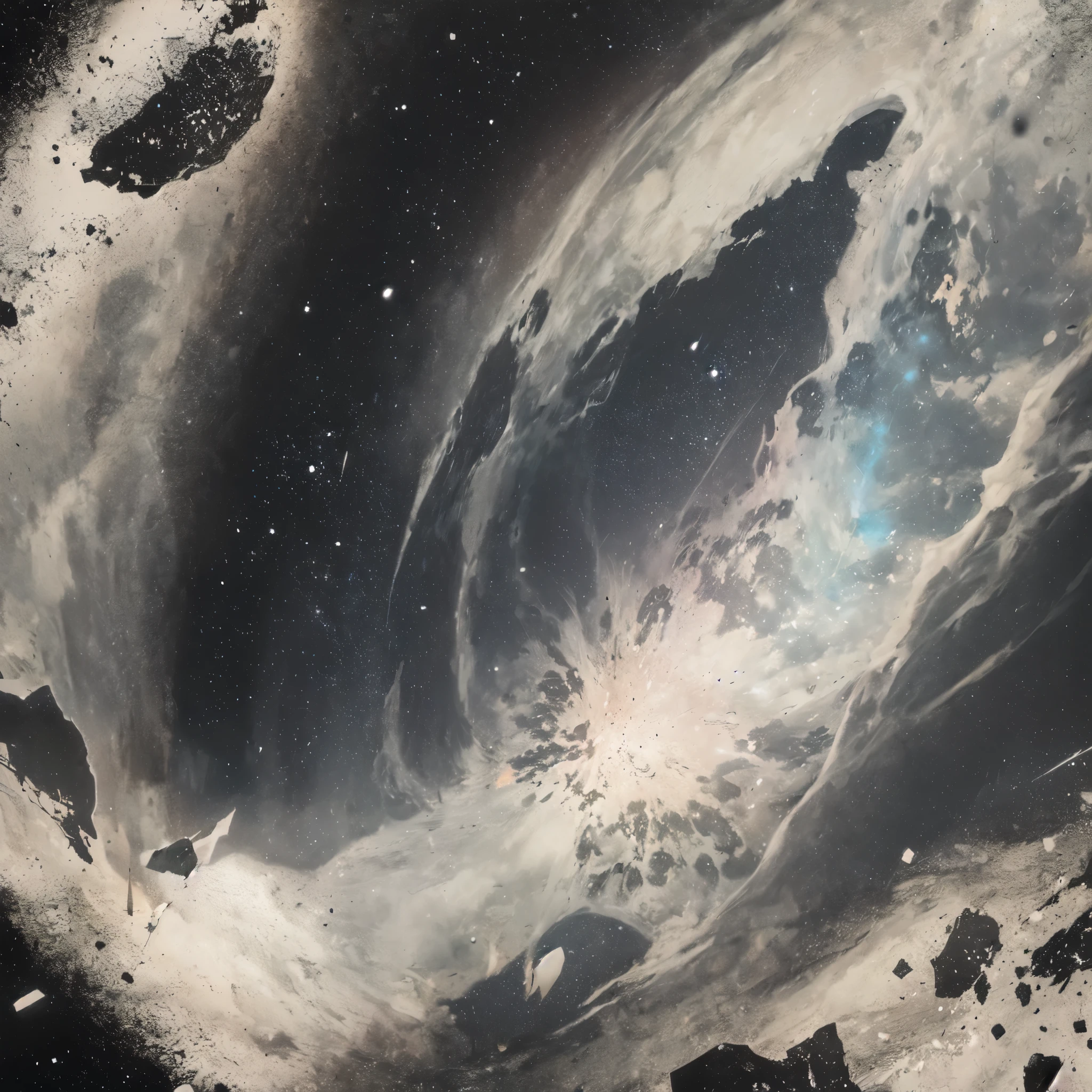 painting of a dying star using multi nebula colors with a clear theme of black and white as well, 4k, digital destruction at its finest, neon colors, 