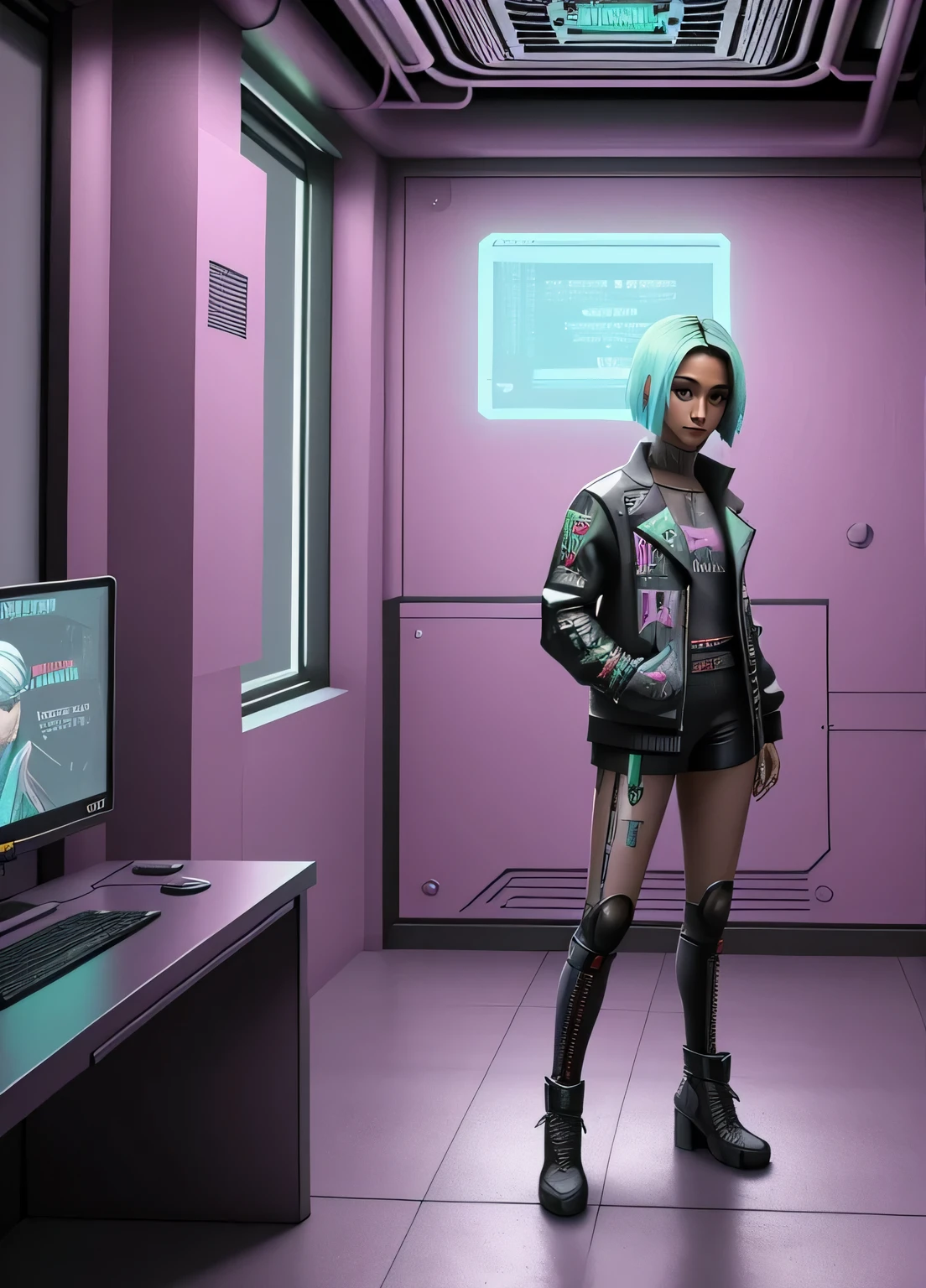 anime - style scene of a woman in a futuristic room with a computer, in estilo ciberpunk, muted estilo ciberpunk, cyberpunk dreamy girl, en un entorno cyberpunk, en la ciudad ciberpunk, ciberpunk digital - arte anime, estilo ciberpunk, ambiente ciberpunk, cyberpunk 2 0 years. Oh chica modelo, anime ciberpunk moderno, estilo de arte ciberpunk, hyper-realistic estilo ciberpunk