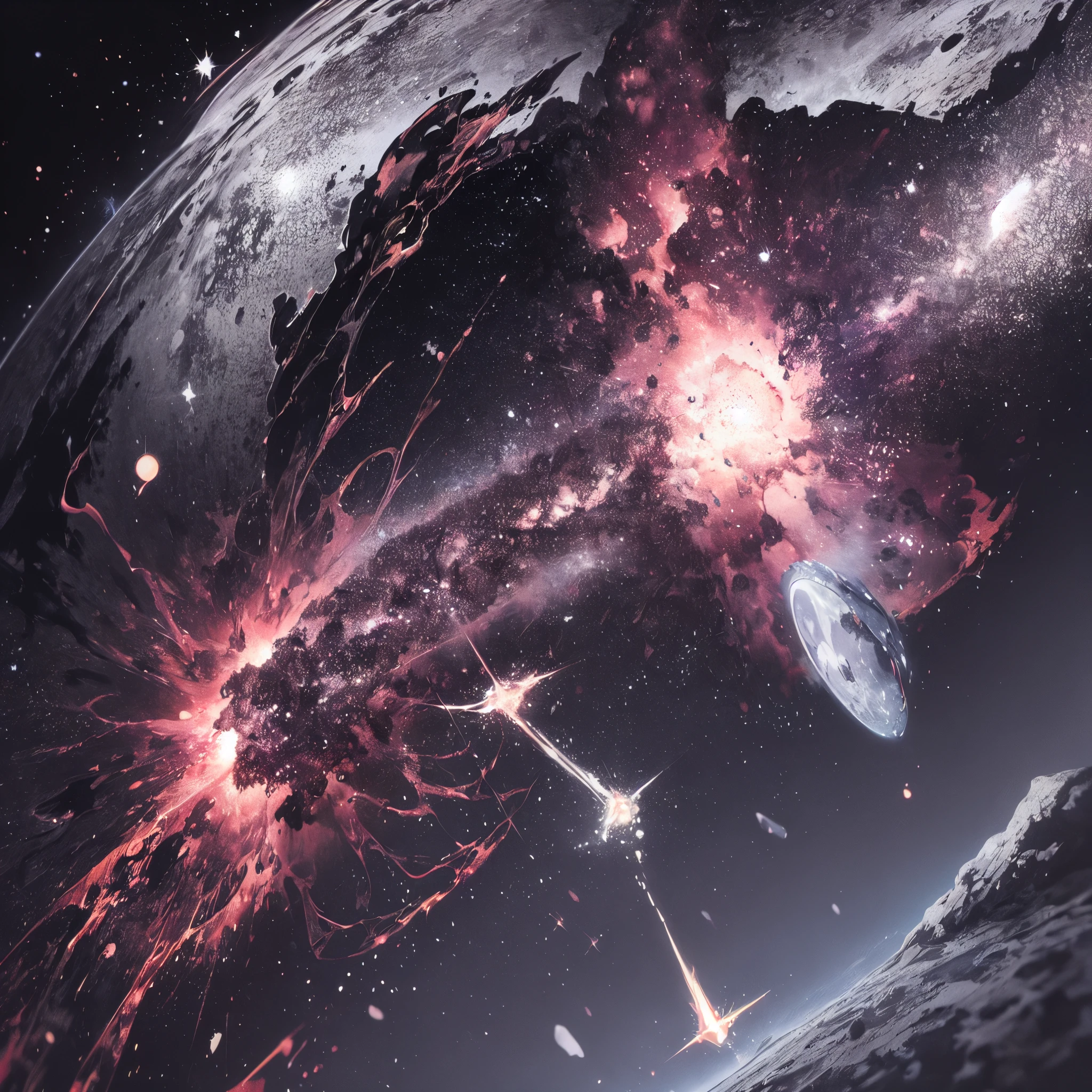 painting of a dying star using multi nebula colors with a clear theme of black and white as well, 4k, digital destruction at its finest, neon colors, magic explosion of energy,