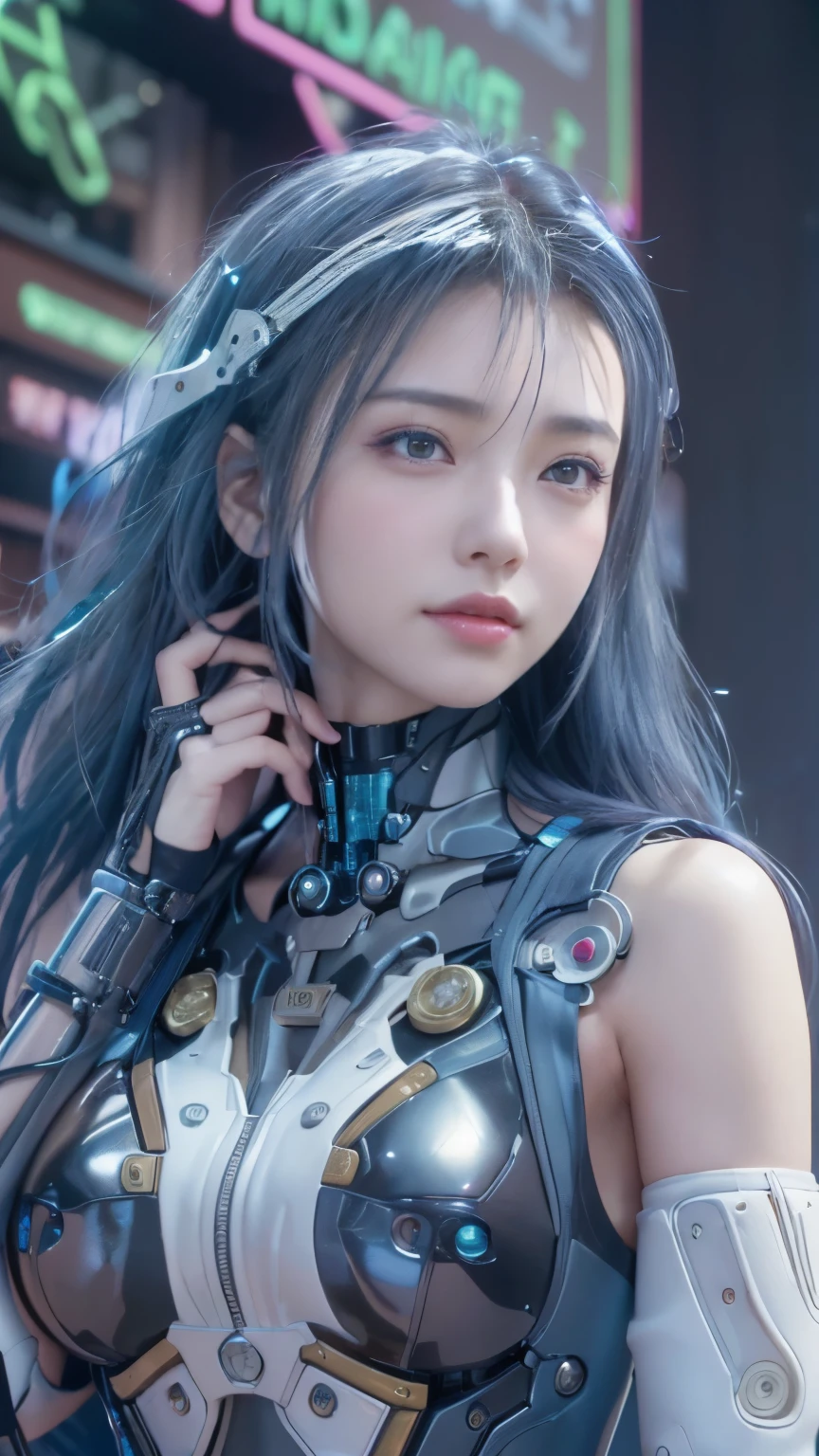 masterpiece、((Dark blue leotard))、 ((plug suit)), ((beautiful girl:1.6))、huge tit、i don't have arms.、some mechs、mechanized body、Mechanized chest and abdomen、mechanized occiput、Mecha leg rack metallic suit that fits perfectly to the body、standing、tied up、金属robot、((cyberpunk background))、(neon light)、(futuristic machine factory background)、Cyberdyne、artificial body、All metal body、ironwork、abdominal mechanism、((robotアームとハンド))、((robotの脚))、((machine neck))、Inside the spaceship、beautiful girl、16 years old、asian beauty, (Actuator and cable exposed on abdomen.、首から下は金属製robotの本体です、Complex 3d rendering beautiful porcelain profile super detailedd female android face、cyborg、robot部品、150mm、Soft light in a beautiful studio、rim light、vivid details、gorgeous cyberpunk、Ren Hao、超realistic、anatomical、facial muscles、cable wire、microchip、elegant、beautiful background、octane rendering、HR giger style、8K、highest quality、masterpiece、enlightenment、very delicate and beautiful、 非常にdetailedなCG、unity、wall-、(realistic、Photoreal:1.37)、amazing、detailed、masterpiece、best quality、official art、Highly detailedd CG unity 8k wallpaper、absurd、信じられないほどabsurd、、robot、silver beads、Full body Esbian、standing