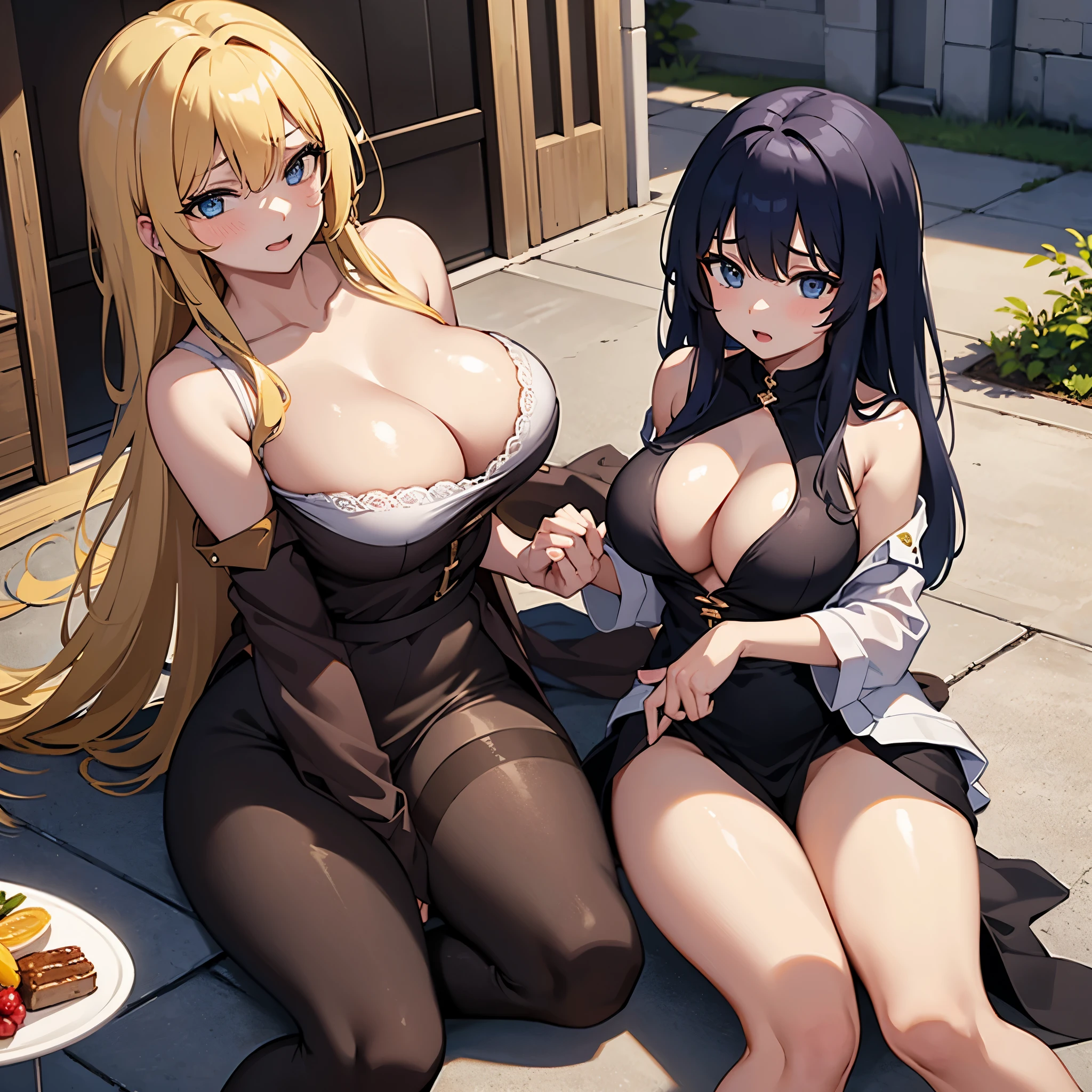 Two Girls who have big breasts and don't wear any clothes and rub each other's breasts