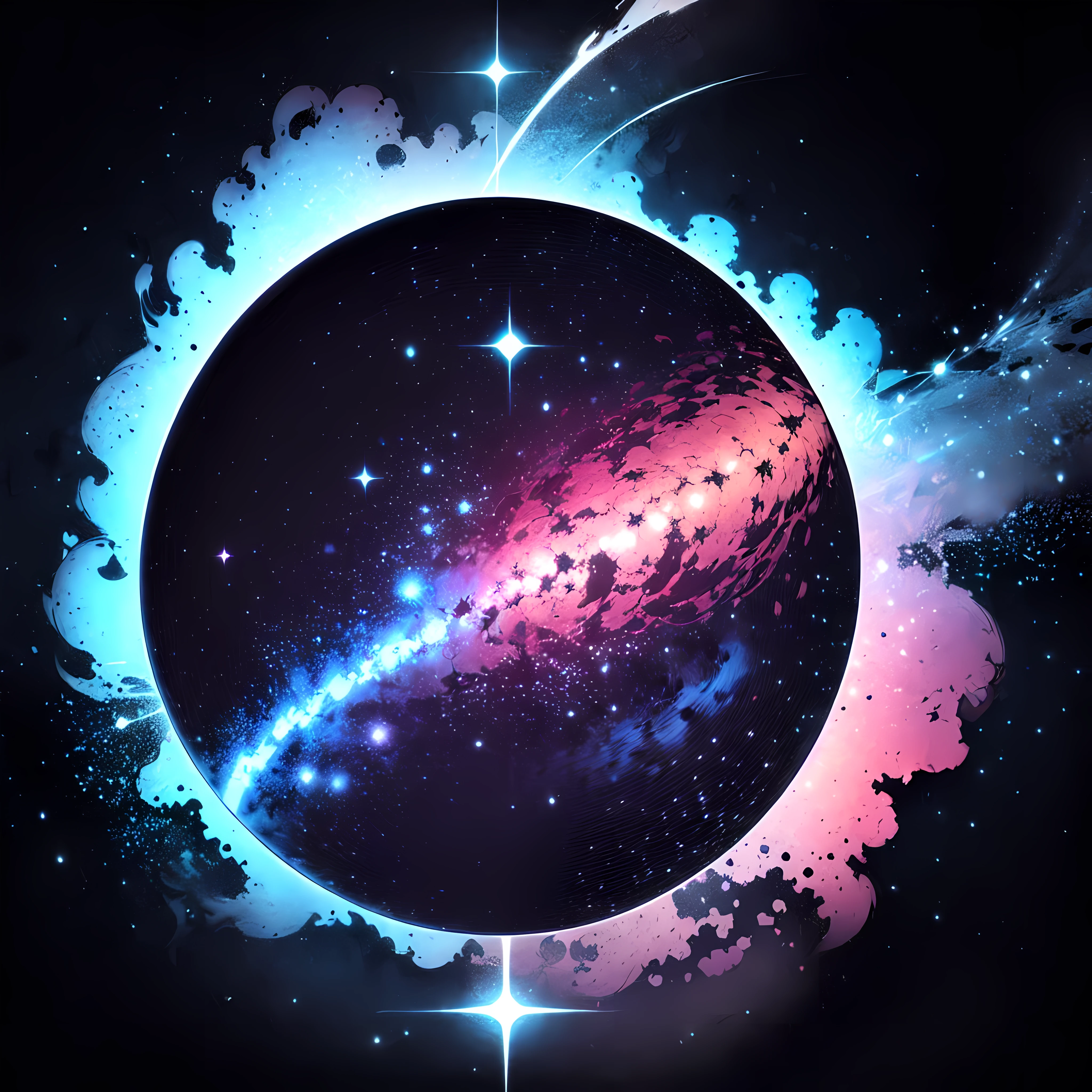 painting of a dying star using multi nebula colors with a clear theme of black and white as well with a biomechanical god at its center, 4k, digital destruction at its finest, neon colors, magic explosion of energy, 