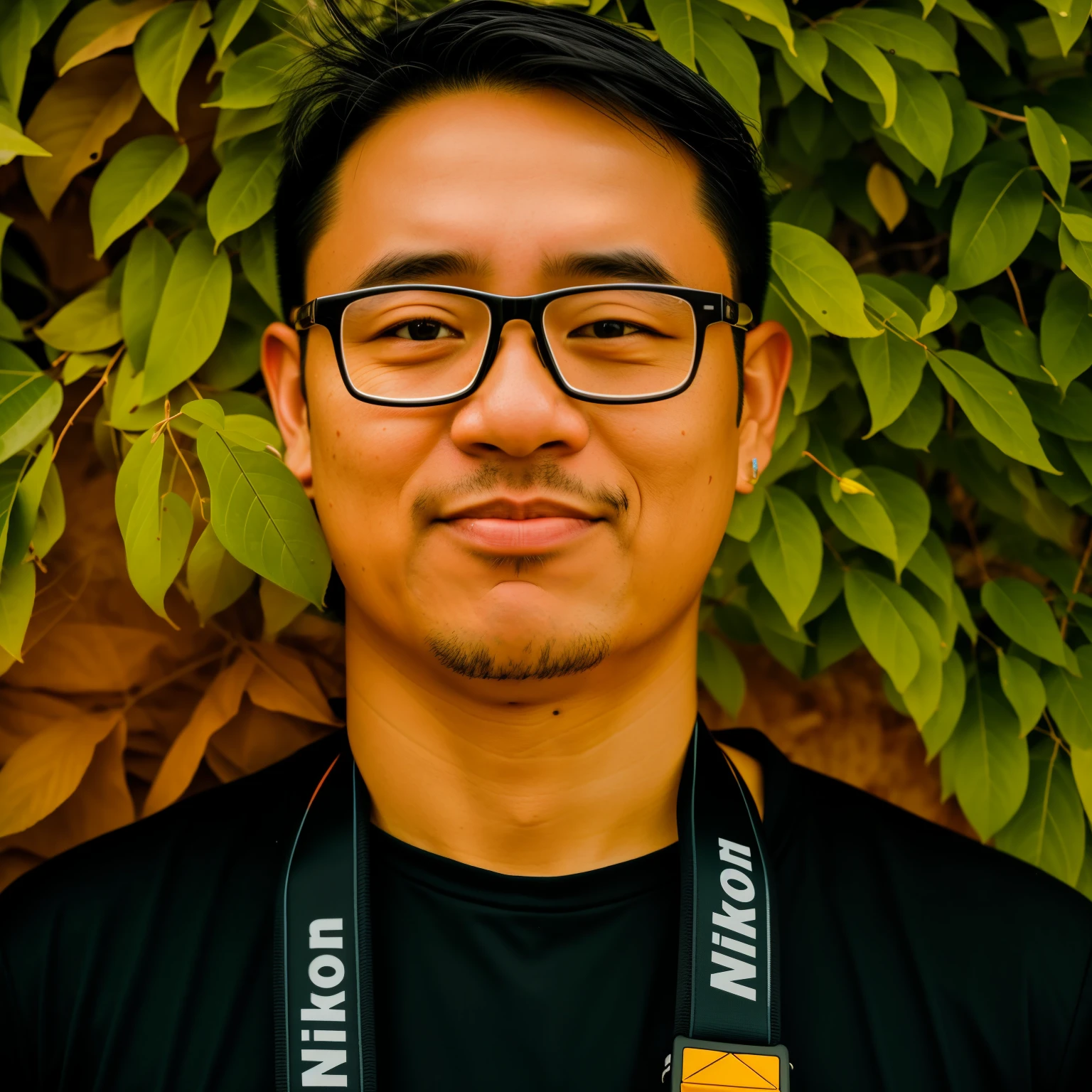 there is a man with glasses and a camera strap on his neck, victor ngai, photo taken with nikon d 7 5 0, photo taken with nikon d750, nivanh chanthara, shot on nikon z9, professional foto, ramil sunga, full photo, full protrait, profesional photo, headshot photo
