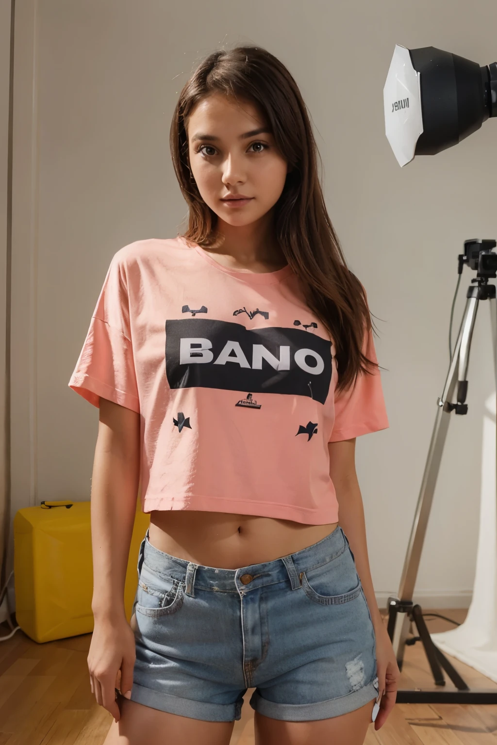 girl wear a branded clothes , looking real human camera photo , and doing modeling shoot, enjoy her birthday