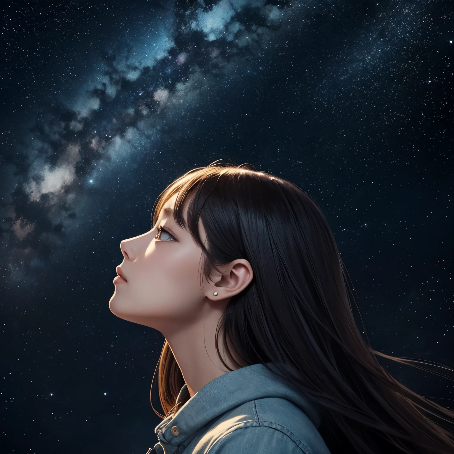 starry sky　profile　look up　An illustration