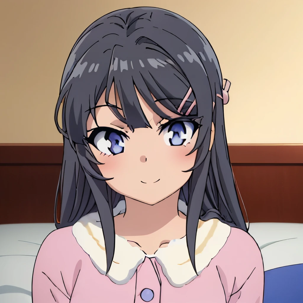 ((masterpiece)), ((best quality)), (ultra-detailed), anime style, on the bed, a cute girl, 1girl, solo, pajama00, ((beautiful eyes)),smile