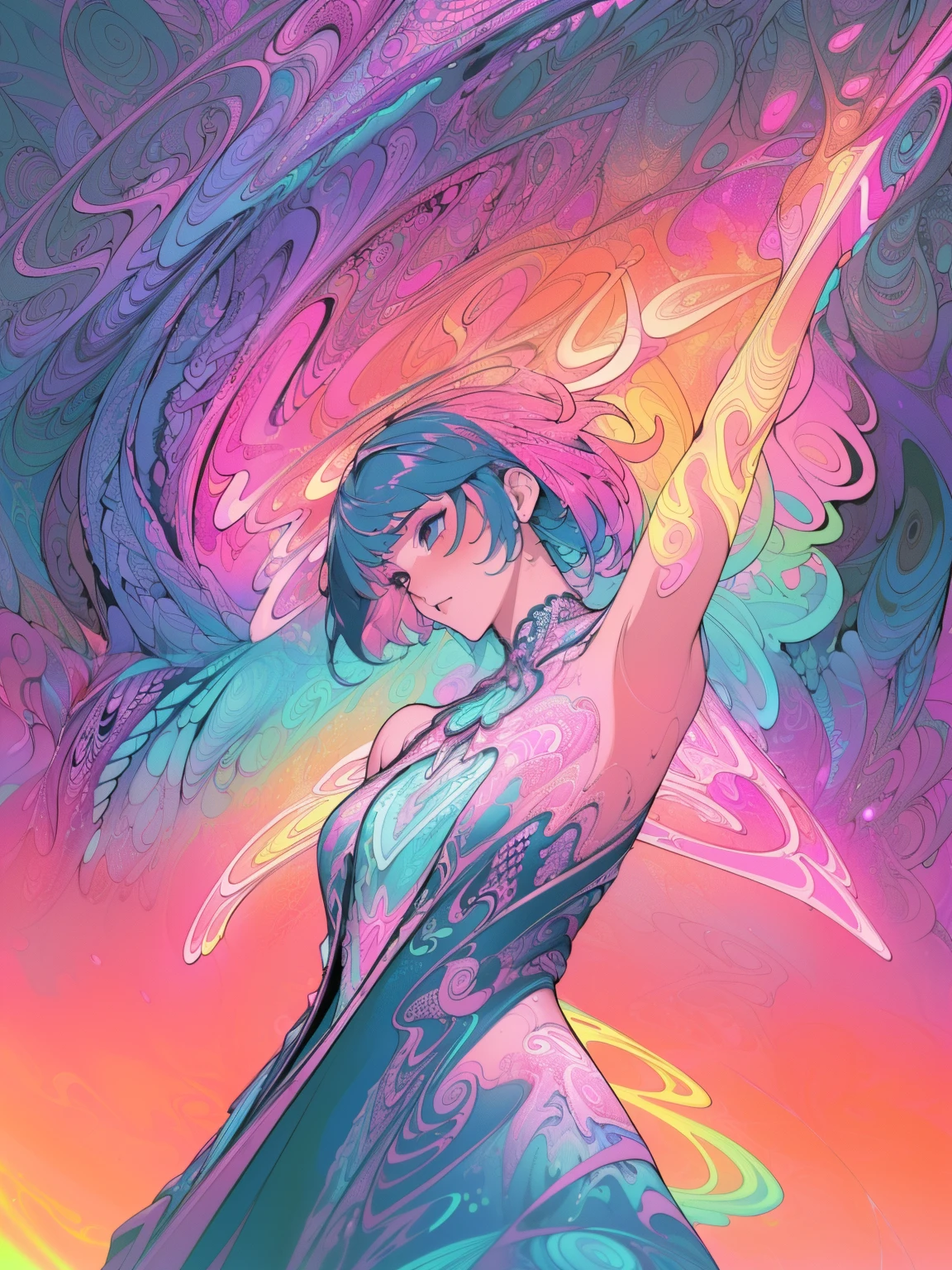 A painting of a woman with a long hair and a dress - SeaArt AI