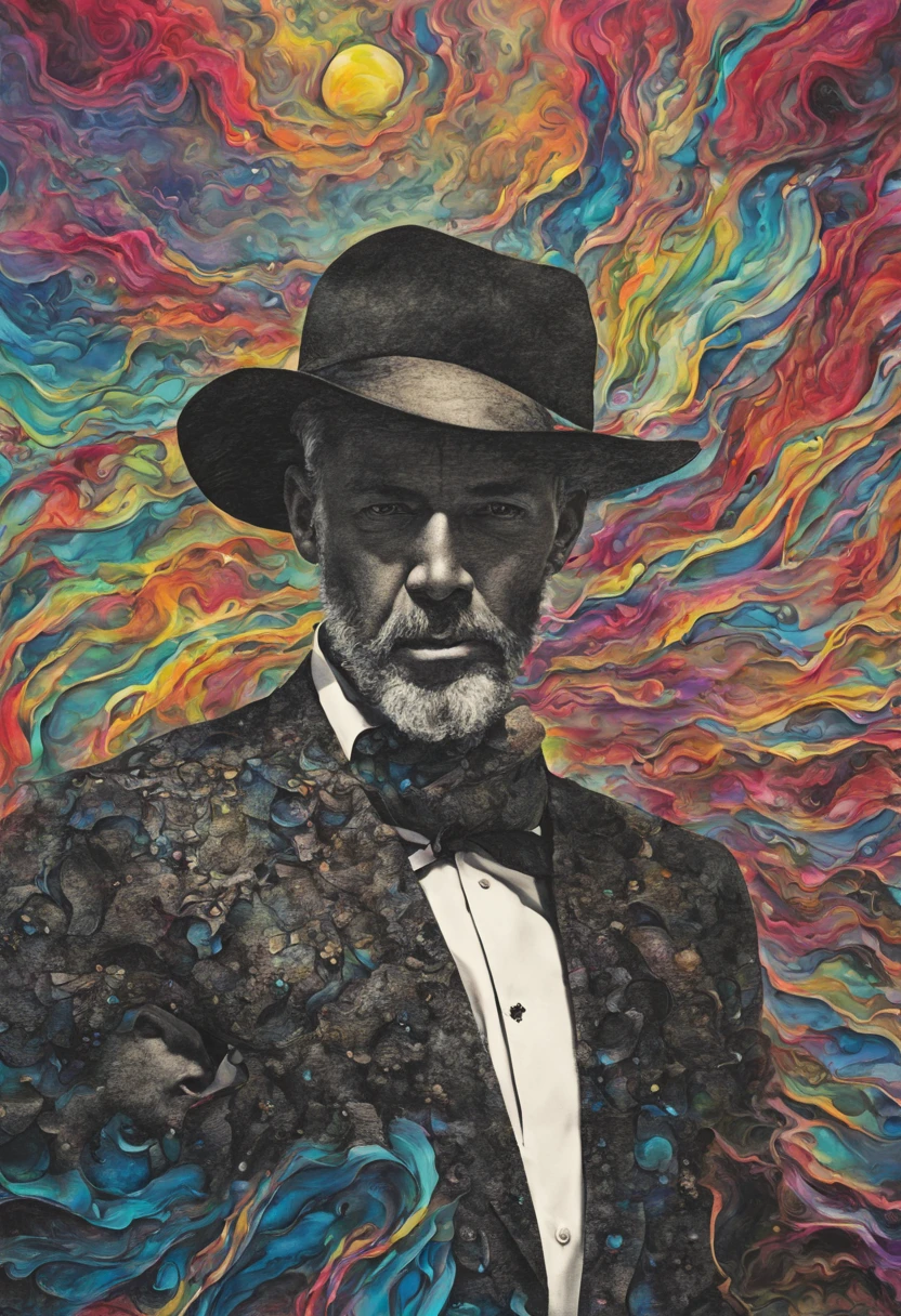 (Top Quality, High Resolution, Black Ink Outlined Man: 1.5), Alcohol Ink Art, Colorful, Pop, Fluid, Vibrant Colors, Dynamic Patterns, Abstract Art, Ink Blends, Texture Effects, Flowing Lines , mesmerizing details, vivid transitions, energetic compositions, intricate compositions, surreal atmosphere, dreamlike movement, and beautiful chaos.