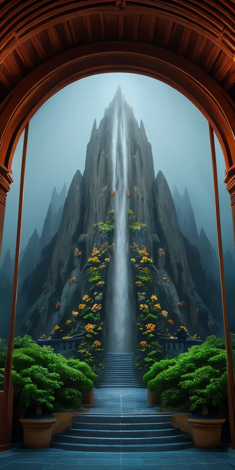 best quality, realistic, photorealistic, ultra detailed, "Mountain of Flower and Fruit+Fairy+Chinese Architecture" highly detailed carving on "southern ice" porcelain,Ultra wide angle,Accent Lighting,Volumetric Lighting,backlighting, (detailed light),((an extremely delicate and beautiful)),dramatic_shadow,ray_tracing,hdr