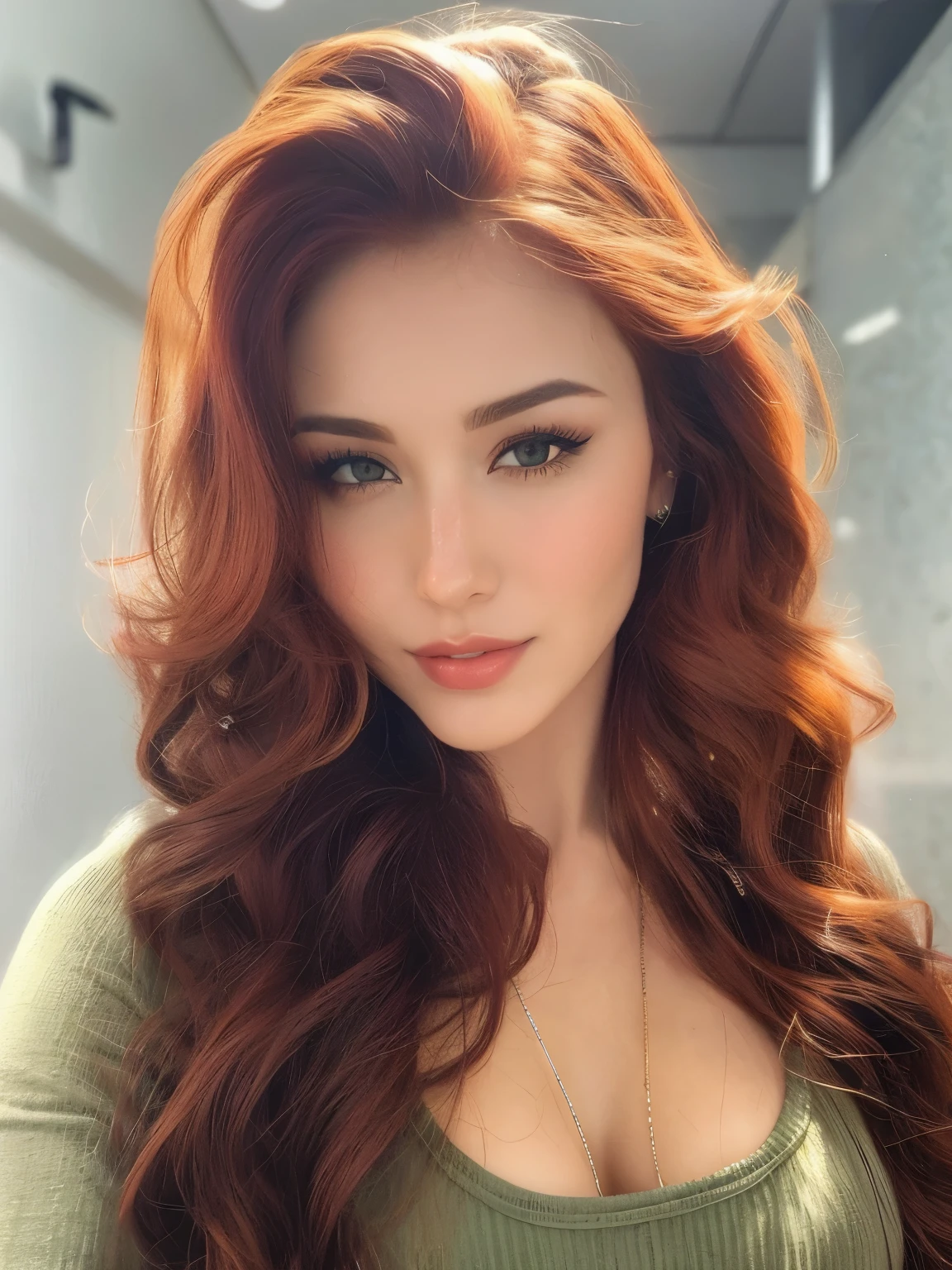 mulher arafa com longos cabelos ruivos e blusa verde, amoranto, better known as amoranto, Anna Nikonova aka Newmilky, Sofia Turner, beautiful mulher ruiva, Red head, Sofia Turner girl, garota ruiva, she is redhead, red hair and attractive features, beleza de cair o queixo, deusa ruiva, beleza de cair o queixo, mulher ruiva