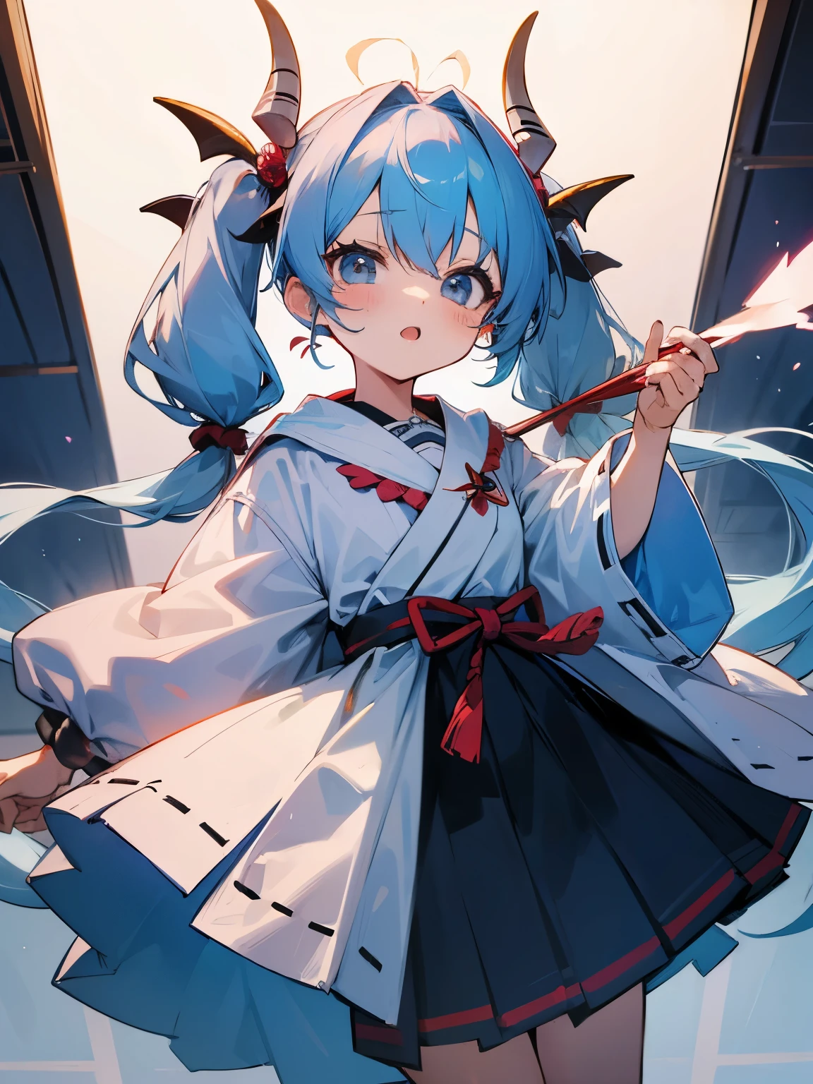 Setsubun girl long twintails light blue hair cute