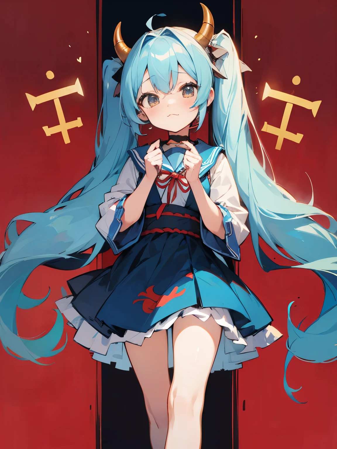 Setsubun girl long twintails light blue hair cute