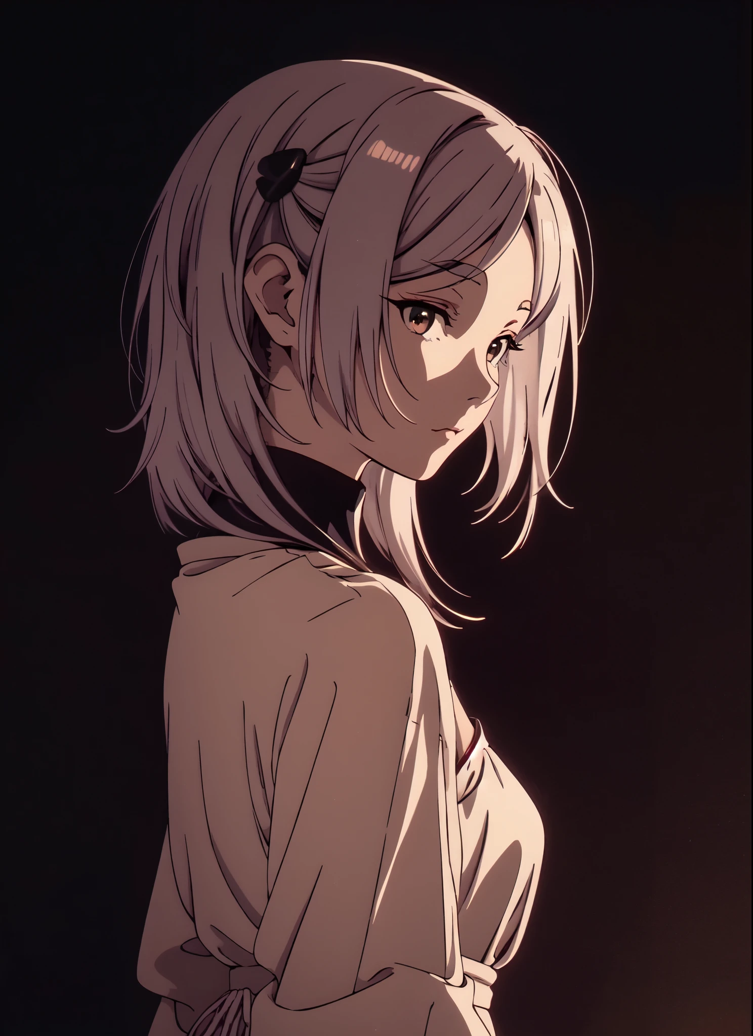 anime girl with white hair and a white dress standing in front of a dark background, artwork in the style of guweiz, profile of anime girl, portrait anime girl, beautiful anime portrait, looking to the viewer, 