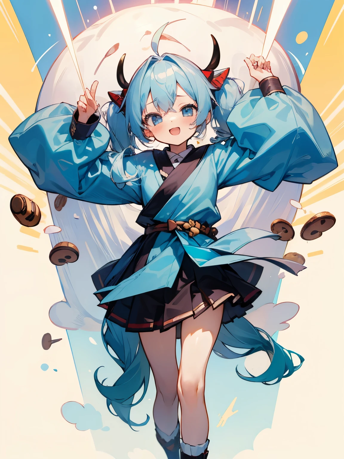 Girl scattering beans Setsubun Long twintails Light blue hair Cute