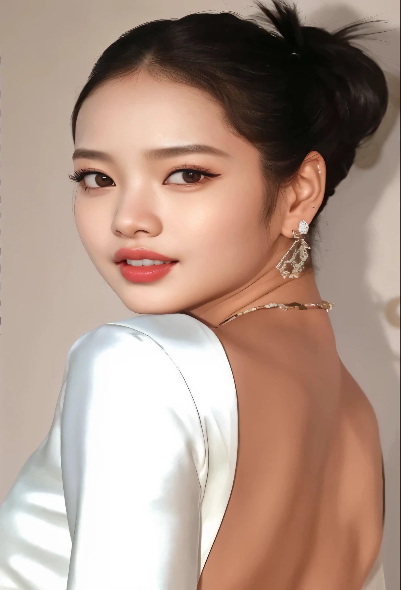 um close de uma mulher com um vestido branco e batom vermelho, jennie blackpink, maquiagem sul-coreana popular, bae suzy, hye kyo song, Jimin\the full lips, maquiagem coreana popular, linda mulher sul-coreana, Shin Min Jeong, inspirado em Jeong Seon, linda jovem coreana, Lee Ji-eun, Lee Ji-eun