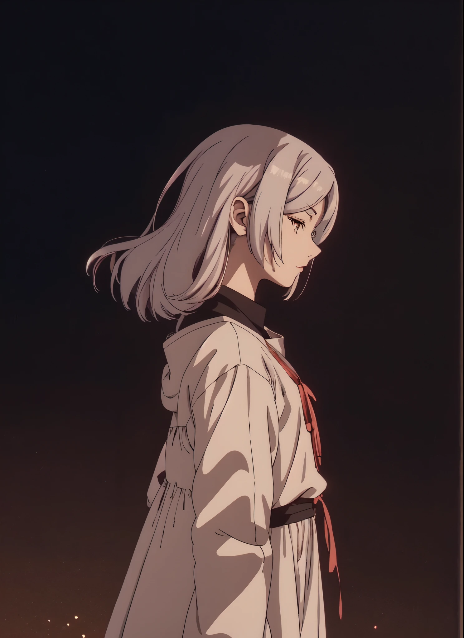 anime girl with white hair and a white dress standing in front of a dark background, artwork in the style of guweiz, profile of anime girl, portrait anime girl, beautiful anime portrait, looking to the viewer,