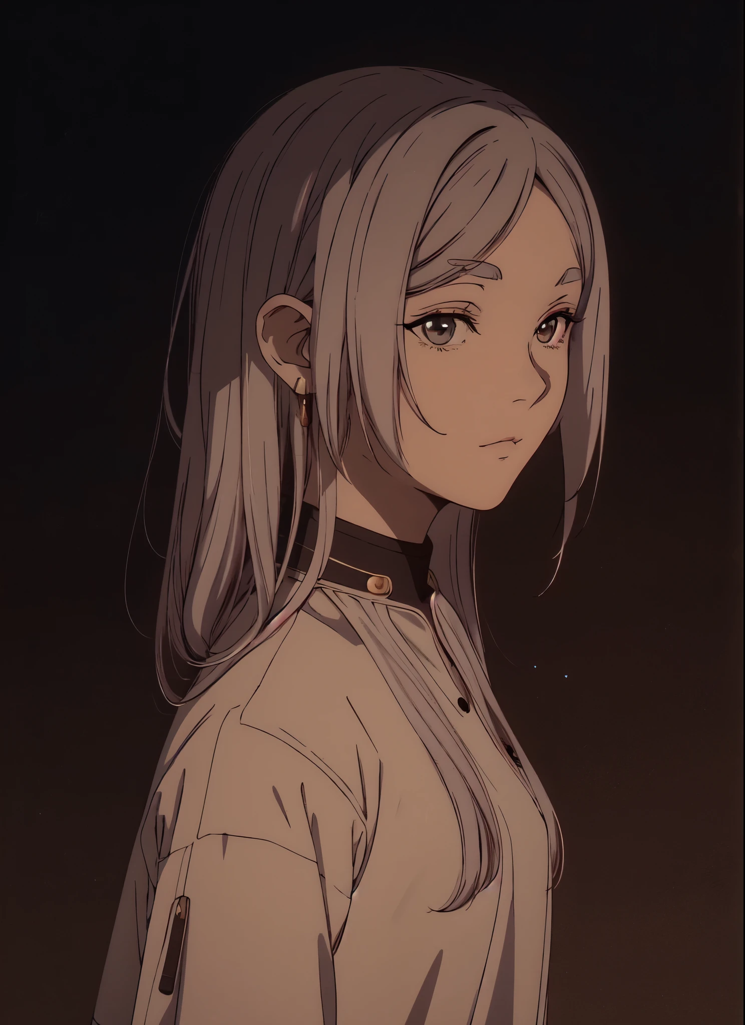 anime girl with white hair and a white dress standing in front of a dark background, artwork in the style of guweiz, profile of anime girl, portrait anime girl, beautiful anime portrait, looking to the viewer, 