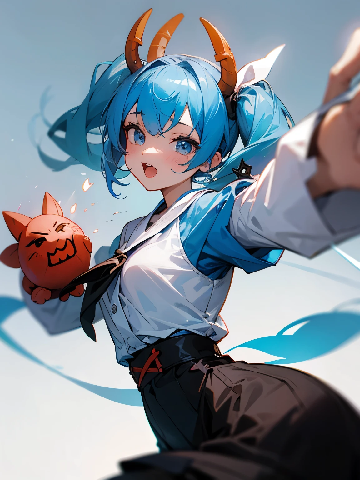 Girl throwing beans Setsubun Twintails Light blue hair