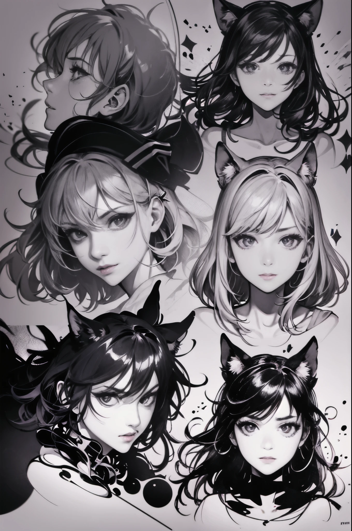 Using black ink to create smooth and fluid lines, the artist skillfully captures the expressions and poses of the characters, utilizing varying shades of ink to convey depth. The background is kept minimalistic, with emphasis on light, shadow, and spatial awareness.In this artwork, the artist employs the medium of black ink to bring the characters to life. With each stroke of the brush, the lines flow effortlessly, creating a sense of movement and capturing the essence of the subjects’ emotions and physicality.The contrast between the dense and diluted ink showcases the subtle nuances of the characters’ expressions, highlighting their mood and demeanor. The artist carefully balances the use of dark and light shades, adding depth and dimension to the artwork.
