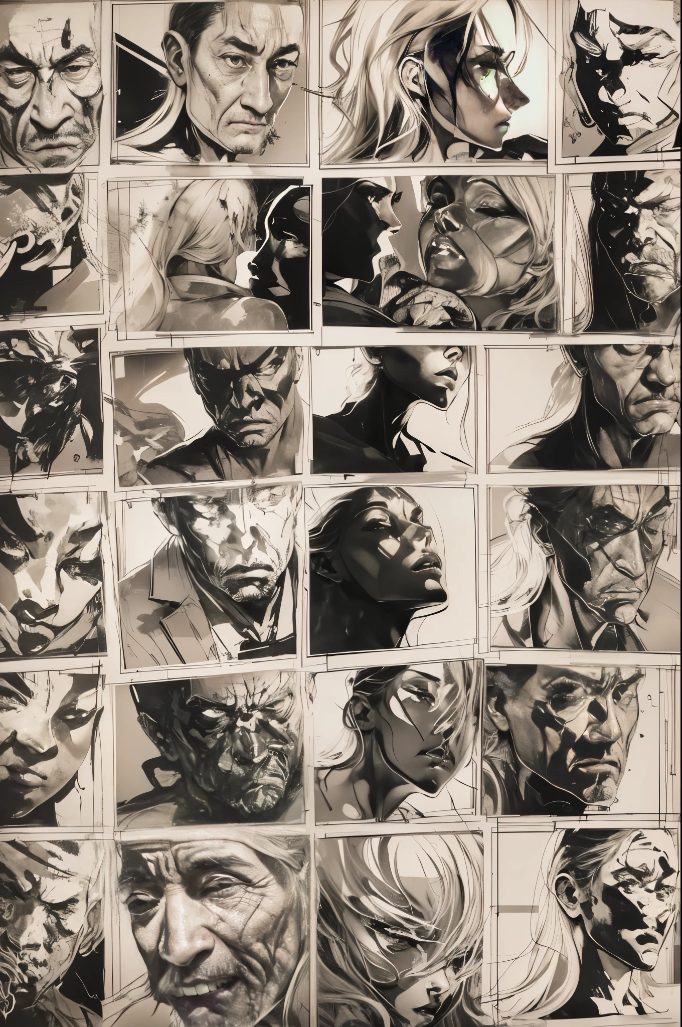 Using black ink to create smooth and fluid lines, the artist skillfully captures the expressions and poses of the characters, utilizing varying shades of ink to convey depth. The background is kept minimalistic, with emphasis on light, shadow, and spatial awareness.In this artwork, the artist employs the medium of black ink to bring the characters to life. With each stroke of the brush, the lines flow effortlessly, creating a sense of movement and capturing the essence of the subjects’ emotions and physicality.The contrast between the dense and diluted ink showcases the subtle nuances of the characters’ expressions, highlighting their mood and demeanor. The artist carefully balances the use of dark and light shades, adding depth and dimension to the artwork.
