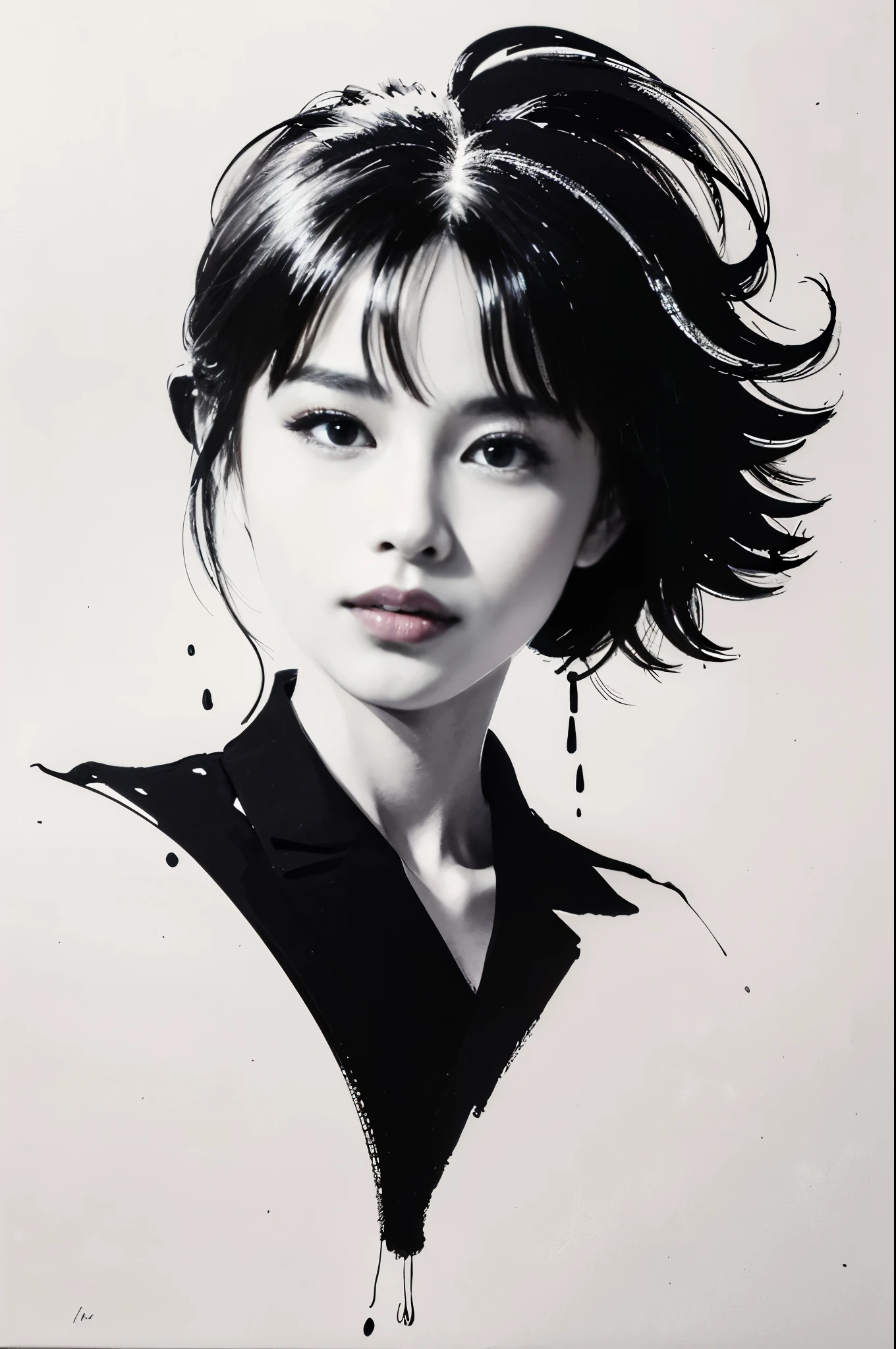 Using black ink to create smooth and fluid lines, the artist skillfully captures the expressions and poses of the characters, utilizing varying shades of ink to convey depth. The background is kept minimalistic, with emphasis on light, shadow, and spatial awareness.In this artwork, the artist employs the medium of black ink to bring the characters to life. With each stroke of the brush, the lines flow effortlessly, creating a sense of movement and capturing the essence of the subjects’ emotions and physicality.The contrast between the dense and diluted ink showcases the subtle nuances of the characters’ expressions, highlighting their mood and demeanor. The artist carefully balances the use of dark and light shades, adding depth and dimension to the artwork.
