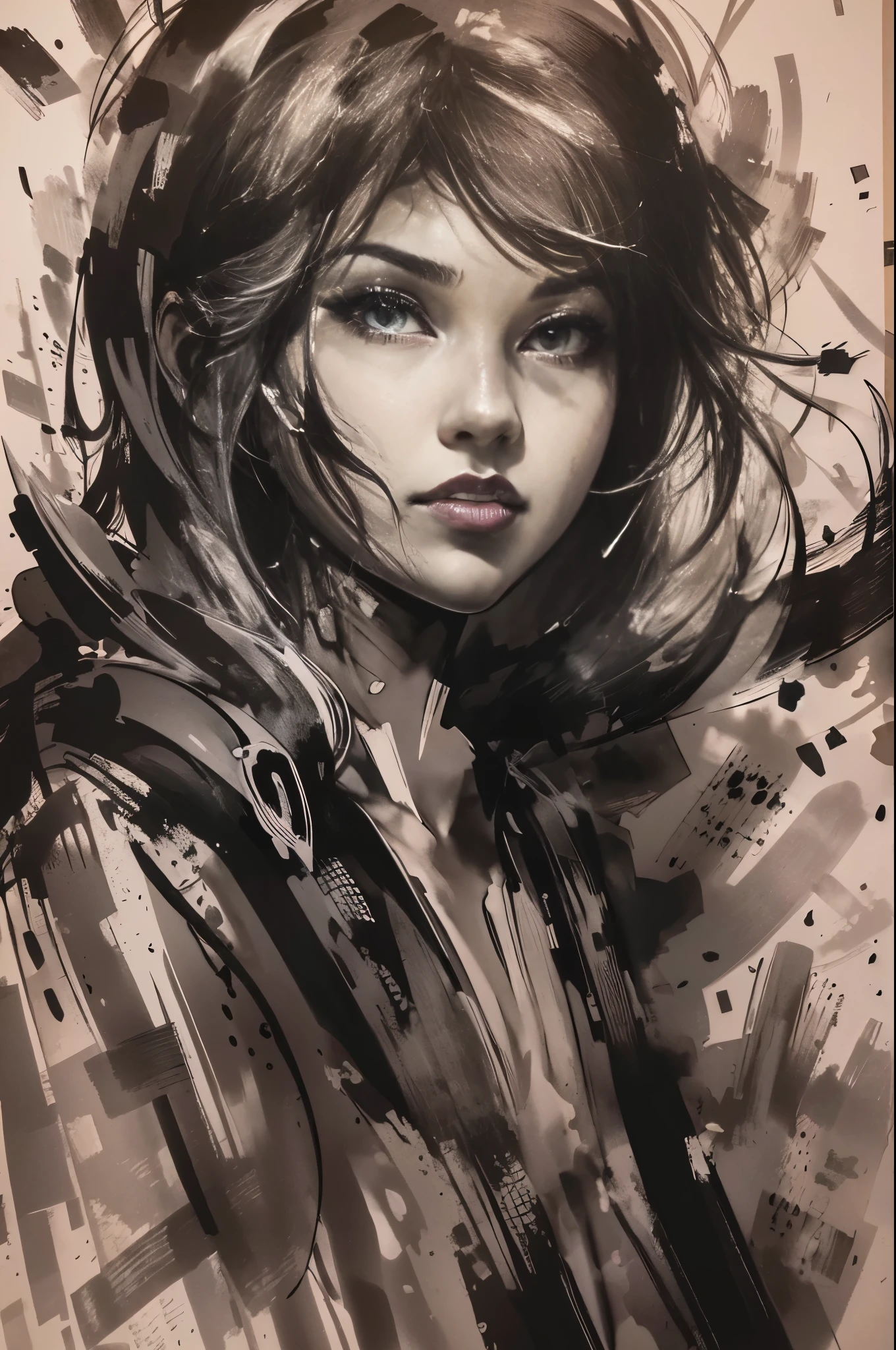 Using black ink to create smooth and fluid lines, the artist skillfully captures the expressions and poses of the characters, utilizing varying shades of ink to convey depth. The background is kept minimalistic, with emphasis on light, shadow, and spatial awareness.In this artwork, the artist employs the medium of black ink to bring the characters to life. With each stroke of the brush, the lines flow effortlessly, creating a sense of movement and capturing the essence of the subjects’ emotions and physicality.The contrast between the dense and diluted ink showcases the subtle nuances of the characters’ expressions, highlighting their mood and demeanor. The artist carefully balances the use of dark and light shades, adding depth and dimension to the artwork.
