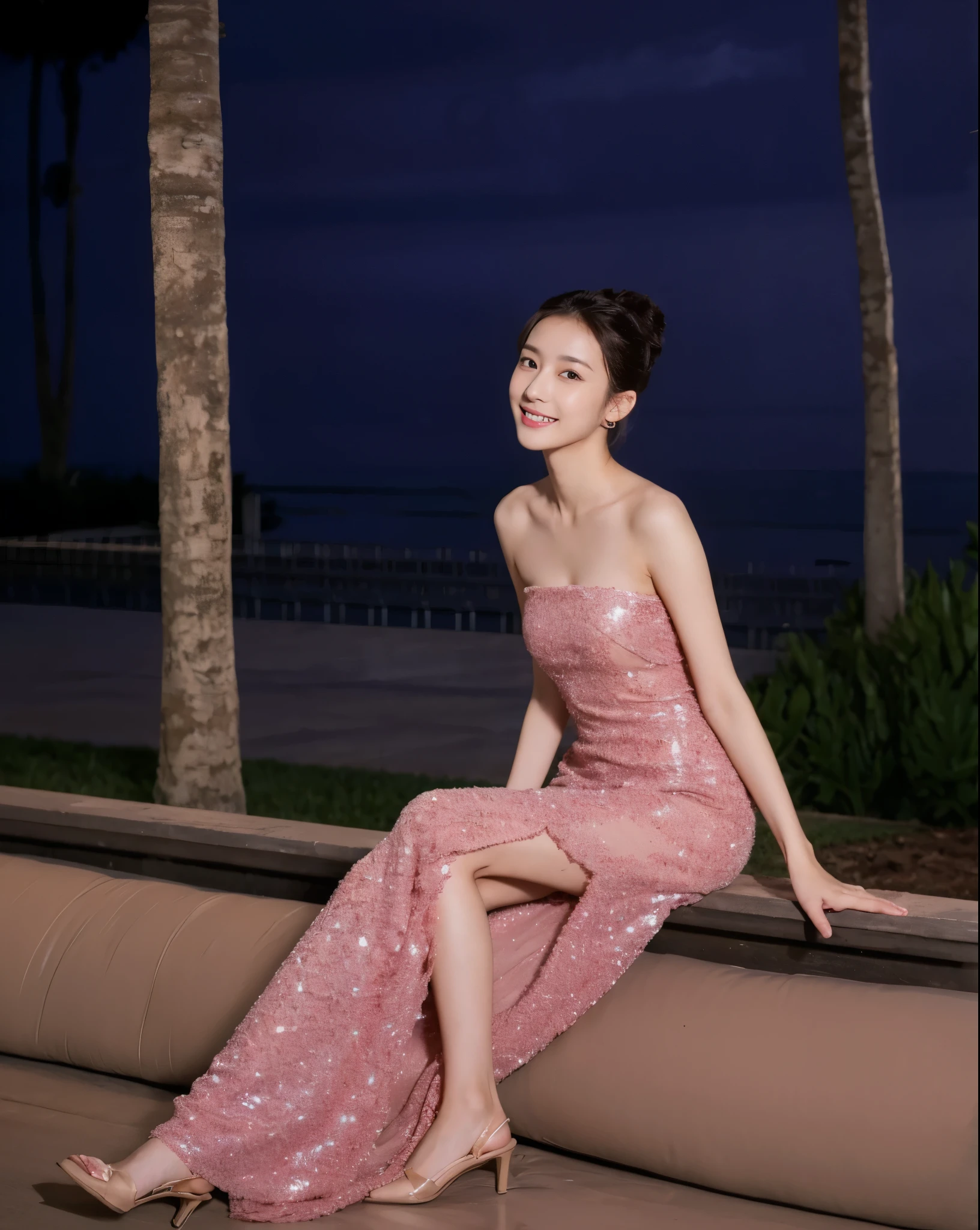 ((Masterpiece, Top image quality, high resolution、alone、shiny skin))(on the table, best quality, actual, super detailed, meticulous, high resolution, 8k wallpaper), Close-up portrait of a beautiful woman, Chariada, smiling, light brown messy hair, Perfect dynamic composition, 美丽meticulous的眼睛, Just like the cover of a fashion magazine, on campus