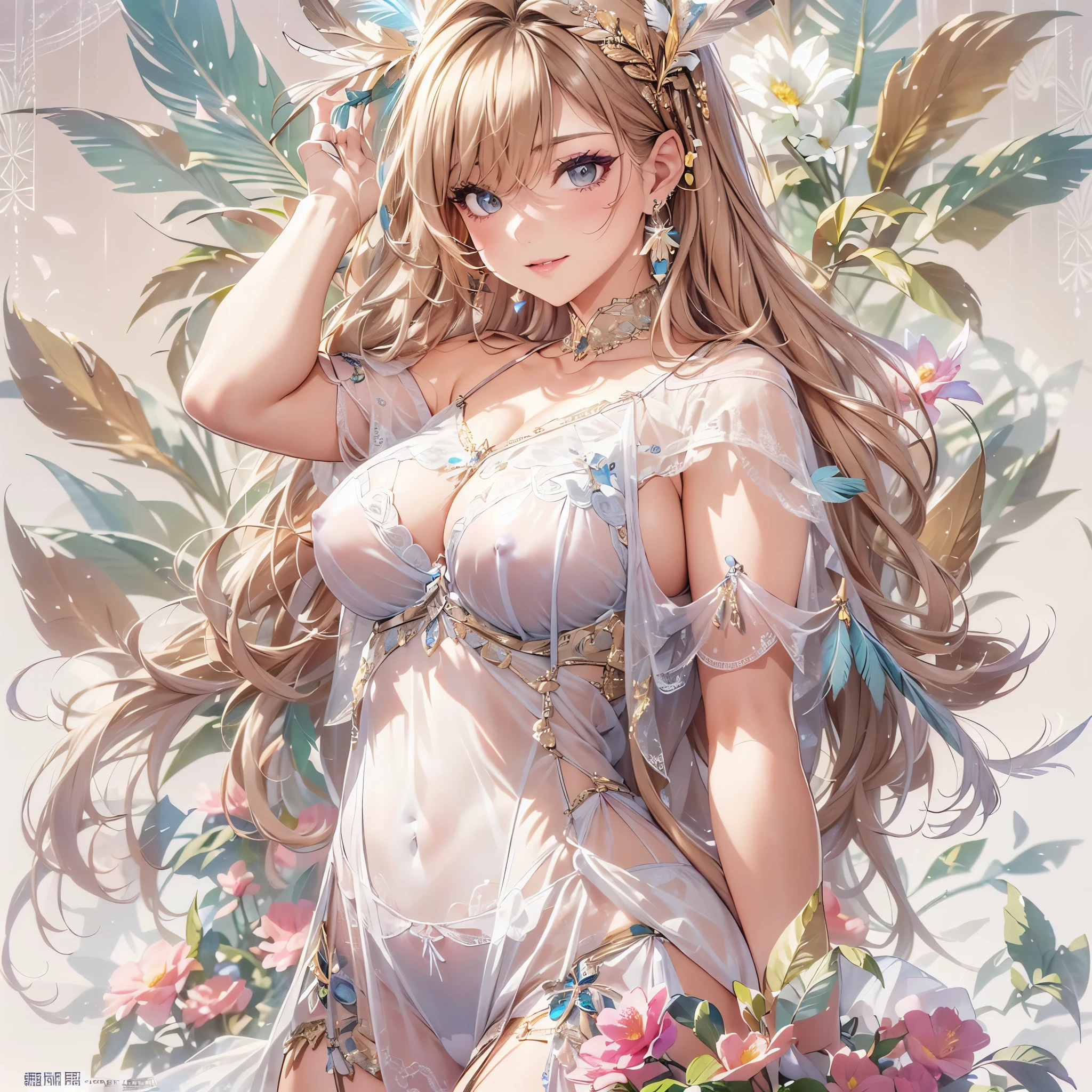 過去最高のmasterpiece、beautiful美しさ, 3D two-dimensional, rich, blonde, skirt, stockings, high heels, star、(Highly detailed CG Unity 8K wallpaper),(masterpiece), (最高quality), (超be familiar with), (best work),(best shadow), (sharp eyeliner, eye shadow, fine eye:1.1), (超High resolution,realistic,最高quality,realistic),(8K,RAW photo,最高quality,star),mature woman、sensual curves、huge breasts、thighs、bubble、お尻のmasterpiece, 最高quality, 超be familiar with, full body shot, mature woman, beautiful mature woman, nightgown and underwear, enchanting smile, thick lips, Chubby lips, blush, looking at the viewer, provocative expression, beautifulhair型, cleavage, Plump、curvy hips、attractive face、sexy lingerie、an inviting gaze、Expression of emotions、Lewd underwear、(((erotic see-through lingerie set)))、Standing position、gorgeous accessories 、big breastsの女性, bare shoulders, 金色のhair, colored feather, metal ornaments, colored flowers, particle, light, (masterpiece, 最高quality, 最高quality, official art, beautiful and aesthetic:1.2), (1 girl:1.5), 非常にbe familiar with,(fractal art:1.1),(colorful:1.1)、(flowers:1.3),most detailed,(zentangle:1.2), (dynamic pose), (abstract background:1.3), (shiny skin), (lots of colors :1.4), ,(earrings:1.4), (feather:1.4),masterpiece, 最高quality, 超be familiar with, 30~40 years, full body shot, beautiful 、さまざまなhair型，gold headband，plump breasts，beautiful，greek clothing，Tulle covers the breasts，perfectly proportioned, detailed clothing details,marble，god statue，cinematic lighting, film grain, 8K, masterpiece, 超be familiar with, high detail, 高quality, High resolution,(((NSFW:1.2)))、exposed chest、Openwork decoration，(((see through dress)))、(((解剖学的に正しいbody))) , 最高quality, 超be familiar with, (((Lewd underwear)))、raise your butt, from below, (((R-18)))、thighs, big breasts, Are standing, cowboy shot, blush, (((1 girl))), (masterpiece:1.3), (High resolution), (8K), (非常にbe familiar with), perfect face, Nice eye and face, (((最高quality))), (超be familiar with), detailed face and eye, (alone), beautifuleye,(((sexy pose)))、(((整ったbig breasts)))、((beautiful eye))、luxury、(((超High resolution)))、(((detailed description)))、(((ぽっちゃりbody型)))、(((解剖学的構造に一致したbodyの部位)))、beautiful長いまつ毛、バランスのとれたbody型,2 feet、Just the right size for your legs and arms、Fishnet tights、glamorous、(((Clear white and black eye)))、lipstick、Sparkling、(Undistorted face, eye, body)、jewelry、gem、(長くカールしたbeautifulまつ毛)、(((バランス良いbeautiful胸)))、(transparent, Exquisite skin:1.2)、(((完璧なglamorousボディー)))、actress face、Super beautiful、Cute smile、Healing beauty、Flower shower、完璧なeye、realistic depiction、Super sexy、glossy、Glamorous、double eyelids、Good dark makeup、makeup、ぼやけていないeye , expensive_quality, expensive_solve, masterpiece*I wore, whitespace, colorful, 1 girl, alone, white_hair, prism hair, [pink|green] eye, gradient eye, multicolored eye, shine eye, shine, Sparkling, shine white particles, Alone、one shot、adorable、Plump、Glossy and exquisite skin、はっきりしたeye鼻立ち、realistic eyes、whiteい肌, real human skin, (be familiar with), oval face, pore, (8K, Raw photo, realistic: 1.4), one girl, (Gentle and Goddess-like Eyes) happiness: 1.2), (lip gloss, eyelash, gross face, 最高quality, 超High resolution, wide lighting, natural shading)、ぼやけていないeye、(((Plump face)))、cute face 、(((つやつやのshine肌)))、eyeの補正
