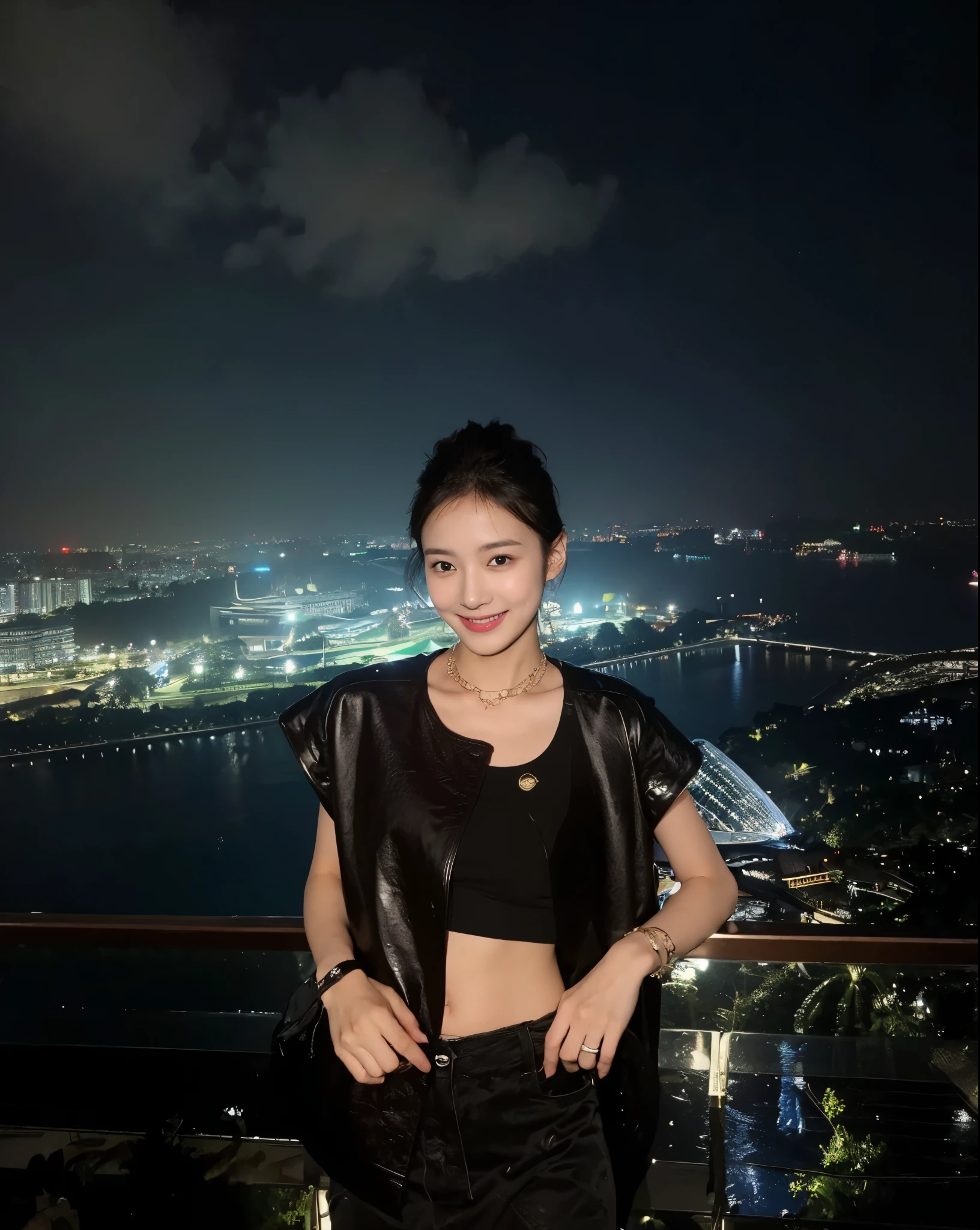 ((​Masterpiece, Top image quality, high resolution、alone、shiny skin))(on the table, best quality, actual, super detailed, meticulous, high resolution, 8k wallpaper), Close-up portrait of a beautiful woman, Chariada, smiling, light brown messy hair, Perfect dynamic composition, 美丽meticulous的眼睛, Just like the cover of a fashion magazine, on campus