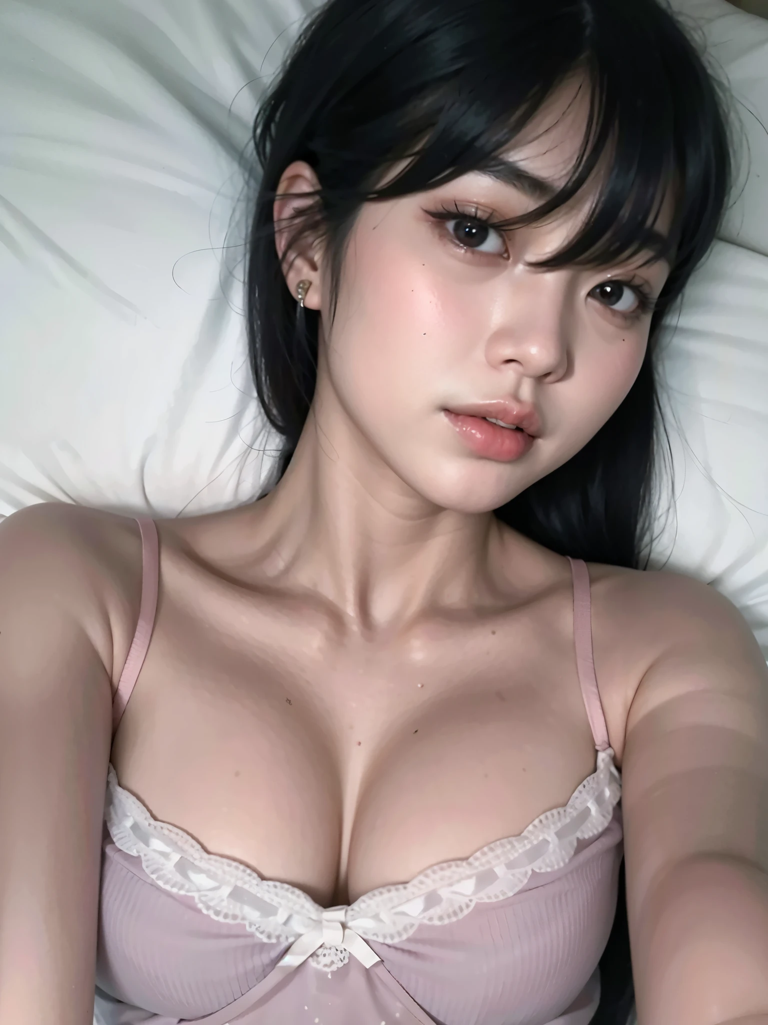 Araffed Asian woman in a pink bra lying on the bed, muchacha coreana, preciosa cara delicada, posando en la cama, hermosa mujer surcoreana, hermosa joven coreana, en mi cama, heonhwa choe, hermosa joven coreana, jaeyeon nam, ojos dormitorio, beautiful asian girl, ulzzang, wenfei ye, 1 8 son, en la cama