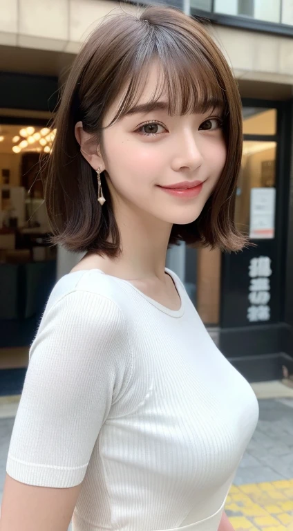 (8k、original photography、top quality、Masseter muscle film:1.2)、Super detailed、super resolution、(realistic、real picture:1.37)、Potrat、HD RAW color photography、Professional photography、hVery detailed and beautiful、Very detailed、8k Picture Wallpaper、Amazingly detailed、File size is huge、official art、HVery detailed CG Unity 8k wallpapers、hVery detailed beautiful girl、The facial details are particularly rich、extremely detailed eyes、highly refined skin、extremely delicate fingers、hVery detailed nose、Very detailed的嘴巴、perfect anatomy、hVery detailed back ground、HVery detailed clothing、1 girl、(18:1.2)、teenager、cute little号、famous japanese idol、cute little、photorealistic body、delicate、white skinned、sparkling skin、slim、Handsome figure、brown hair、Short shrinking curls、(blunt bangs:1.2)、a smile、kawaii、Zola々correct、kawaii faces、lifelike face、exquisite eyes、sauce order、White T-shirt、skirt made of、ear nipple ring、looking at camera、cowboy shooting、front、permanent、Contrabo, High Street, people, dynamic lighting,short hair、beaver