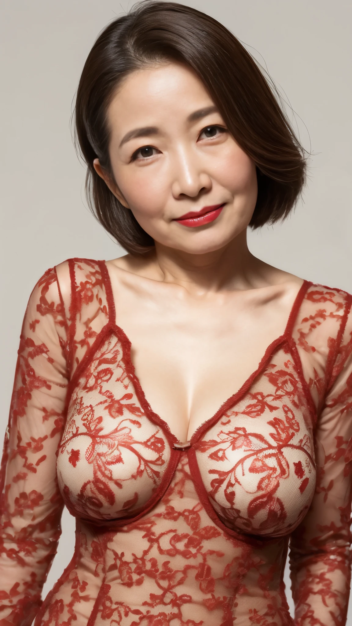 Remove the background, gravure, describe the lips correctly, red lipstick, from the chest up, In underwear, elderly chinese, mature woman, 豊満mature woman, Fancy face, highest quality, Super high quality, realistic, super dense skin, perfect description, (日本人mature woman1人), (erotic), 100 years old, big breasts, Bewitching, Glamour, sexy, pure white skin, looking at the viewer,