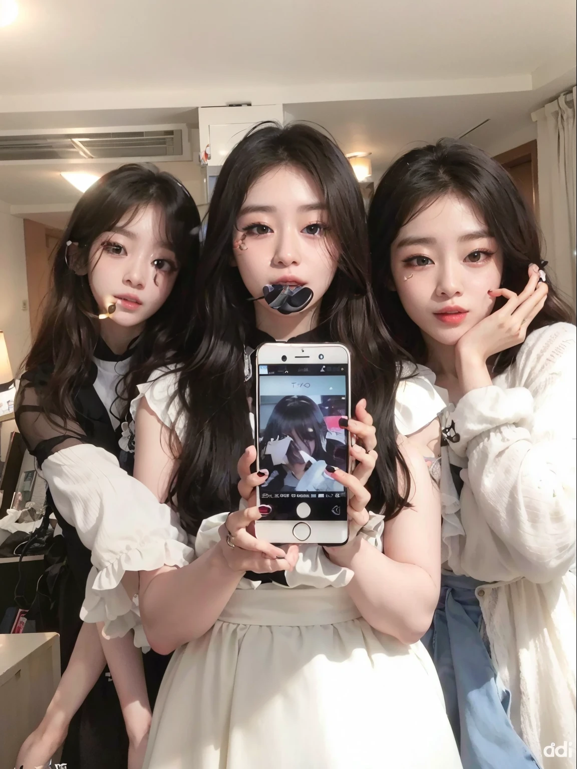 three girls are taking a autofoto with their cell phone, ulzzang, rosa negro, exclusivo, Jinyoung Shin, jaeyeon nam, instagram autofoto, foto de perfil, 8k autofoto photograph, iphone autofoto, #jefe, # jefe, terciopelo rojo, imagen filtrada, 🐝👗👾, 8k)), perfume, una foto, dos veces, este, autofoto!!!!!