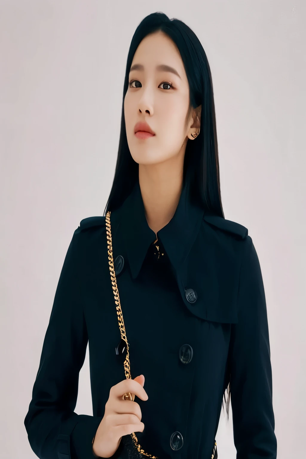 uma mulher com um casaco preto segurando uma bolsa de corrente dourada, Lee Ji-eun, Lee Ji-eun, bae suzy, Jinyoung Shin, Heonhwa Choe, park de mim, jia, jennie blackpink, de mim, Hwang se-é, modelo de moda feminina coreana, Jiyun Chae, imagem vazada, kwak ji jovem, Cristal