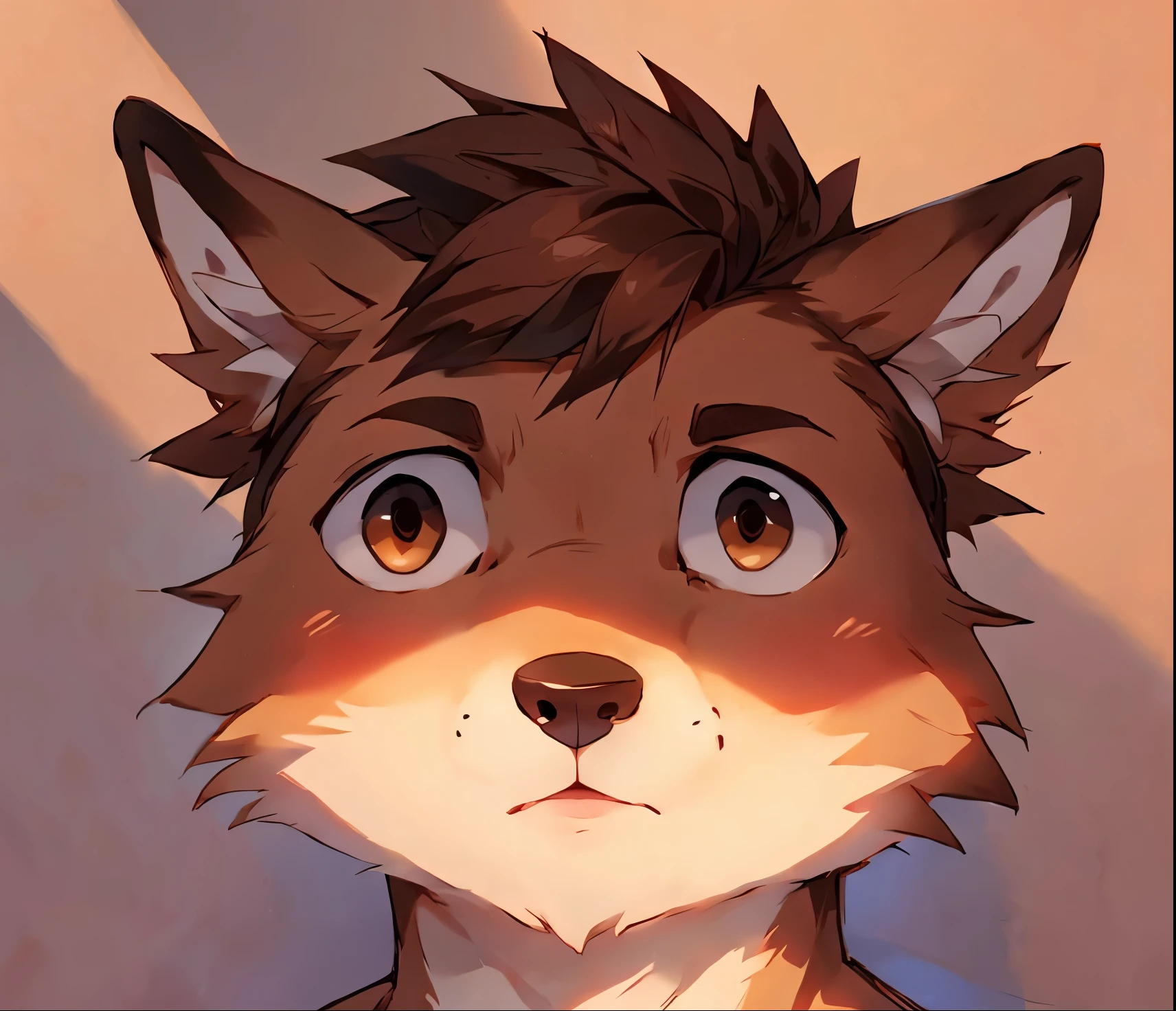 By fumiko, by hyattlen, by hioshiru, Jaiden, brown wolf, short brown hair, brown eyes, brown wolf ears, surprised expression, mouth open, funny, cartoon, no background, shocked expression