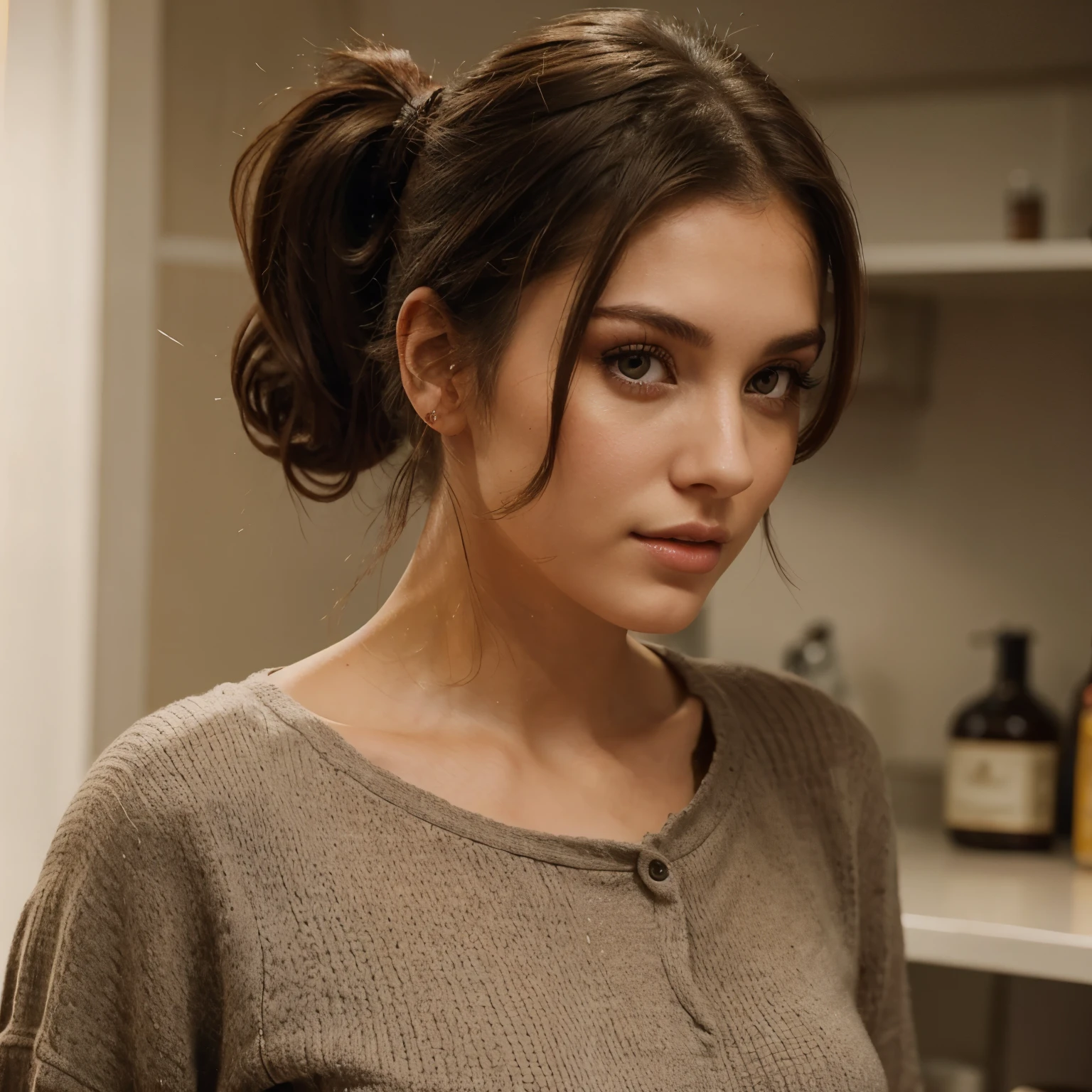 The most beautiful brunette in the world, men instantly fall in love with her, She is 25 years old, ponytail hairstyle