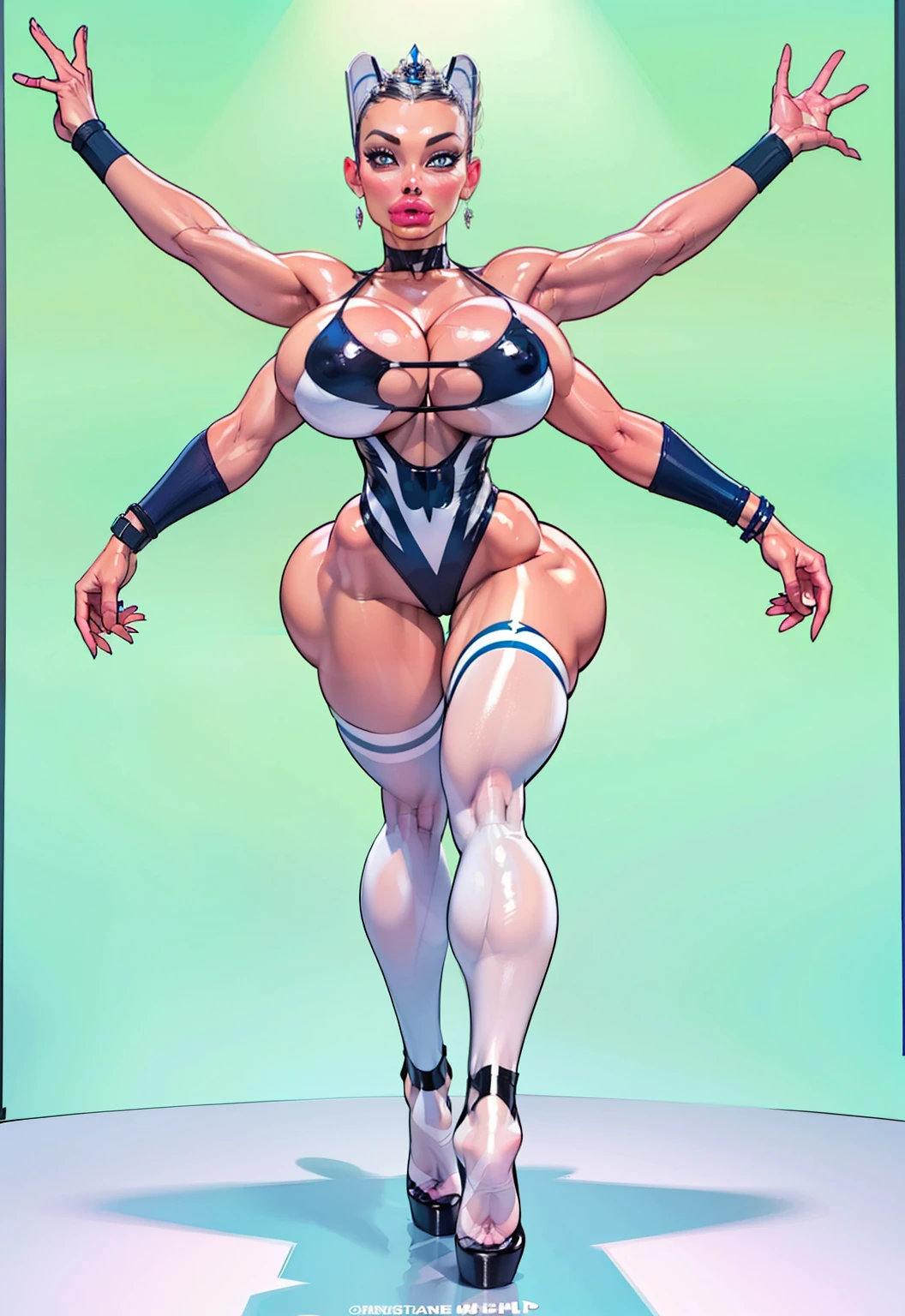 (Perfect render), clean lines, (Aletta ocean face), detailed muscles, detailed paint strokes, (((masterpiece))), 4k, ((sparking leotard)), glittering, beautiful runway