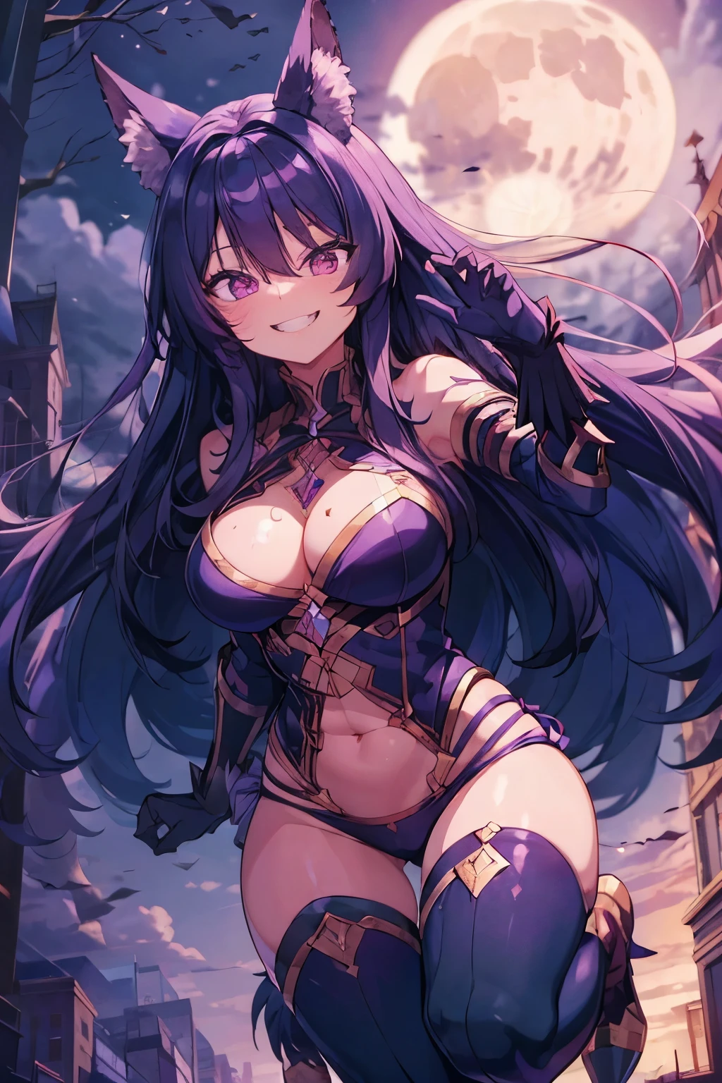 ((masterpiece, best quality, extremely detailed, absurdres)), delta, in fullmoon midnight, 1girl, solo, grin, teeth, dynamic pose,