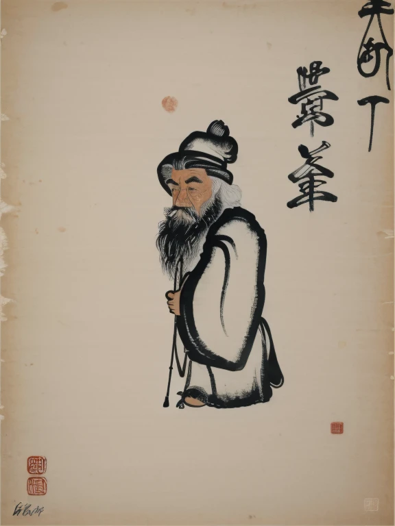 (Sumi-e), (monochromeーム), (black ink style), thin ink line, blow, Stains, dripping, negative effect, monochrome, ink style drawing, Black gradient, 1 male, Arab, 80 years old, Simple background with rough fabric texture, Expressing emotions through contrasting shades of ink, 16k, ultra hd, (ultra masterpiece, 1.12)