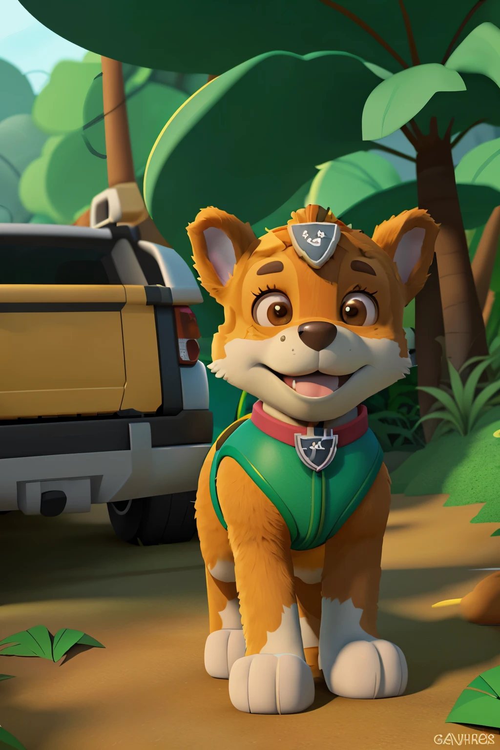 Paw Patrol in a jungle, cartoon style
