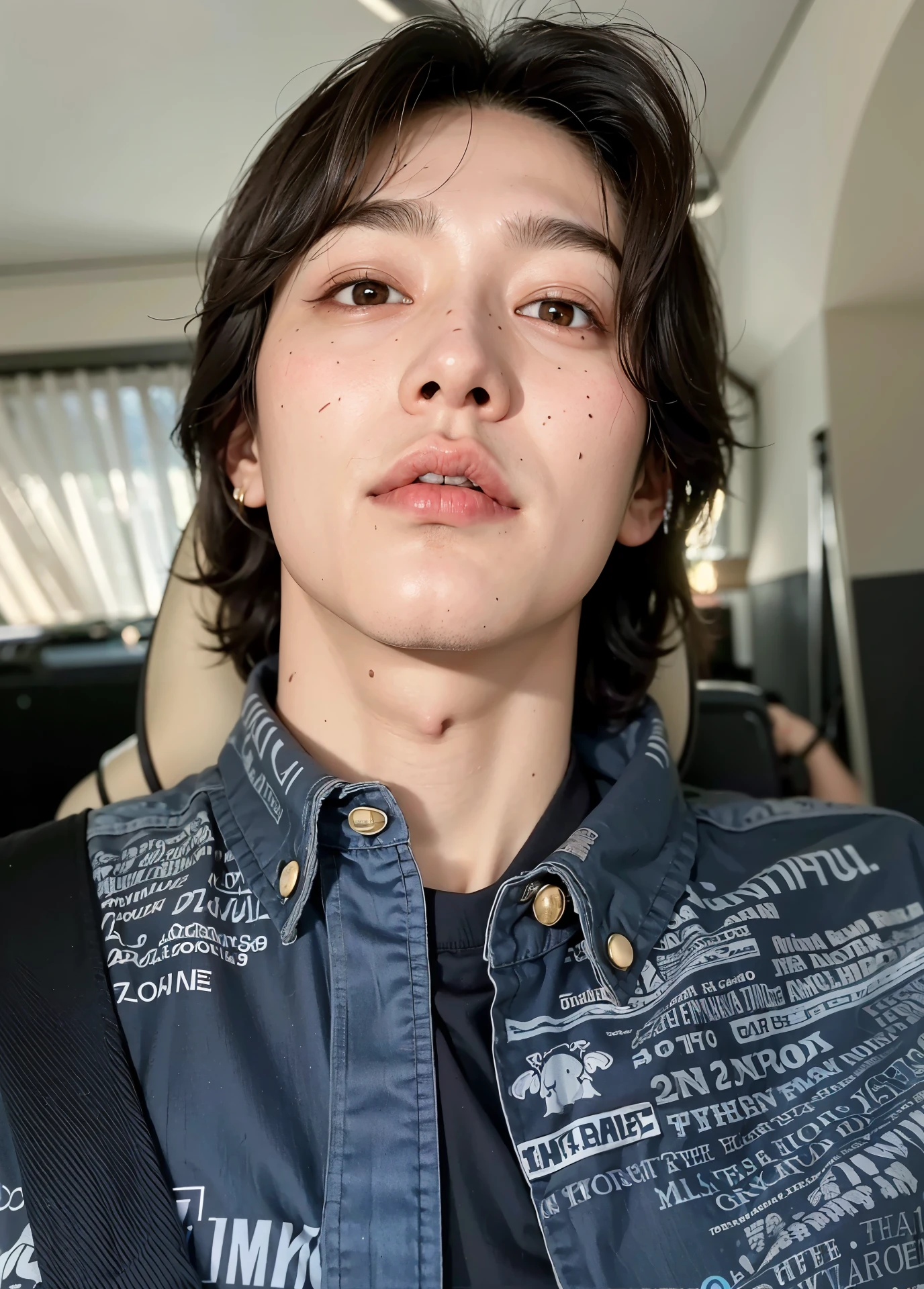 homem arafiado com uma camisa jeans e uma mochila preta, cai xukun, Jung Jaehyun, Jinyoung Shin, hyung tae, taejune kim, pintar ulzzang, Jungkook, Hong junho hyung, Jimin\the full lips, Jimin\the right eyelid is swollen, Kim Doyoung, xqc, Steven Jung, androgynous face