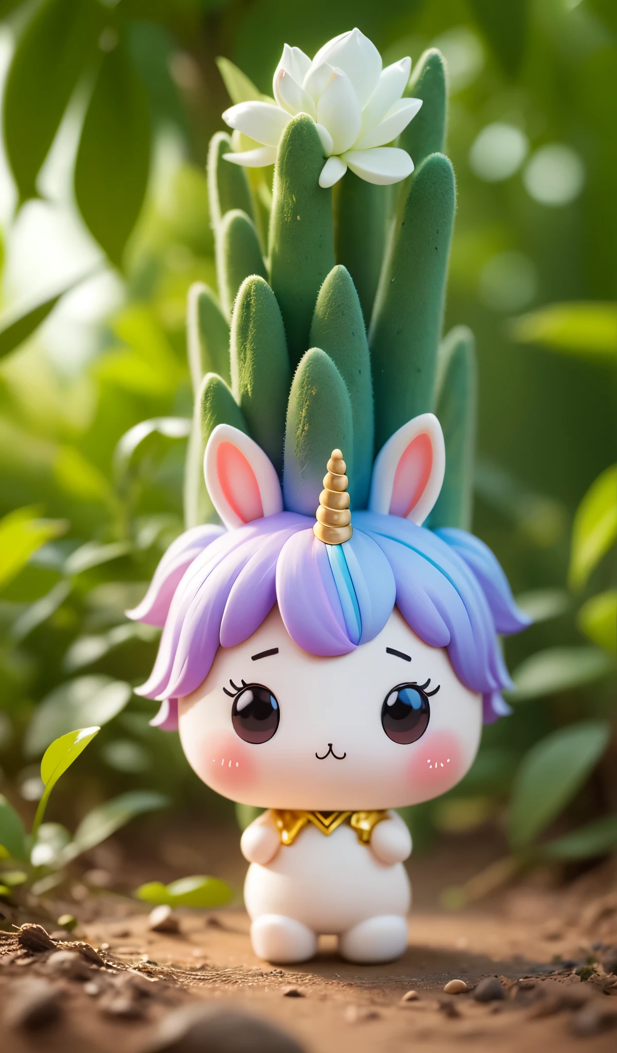 a cute unicorn, solo, big head, chibi, colorful, pop, miniature, depth of field, in forest, detailed image, Cute Animals