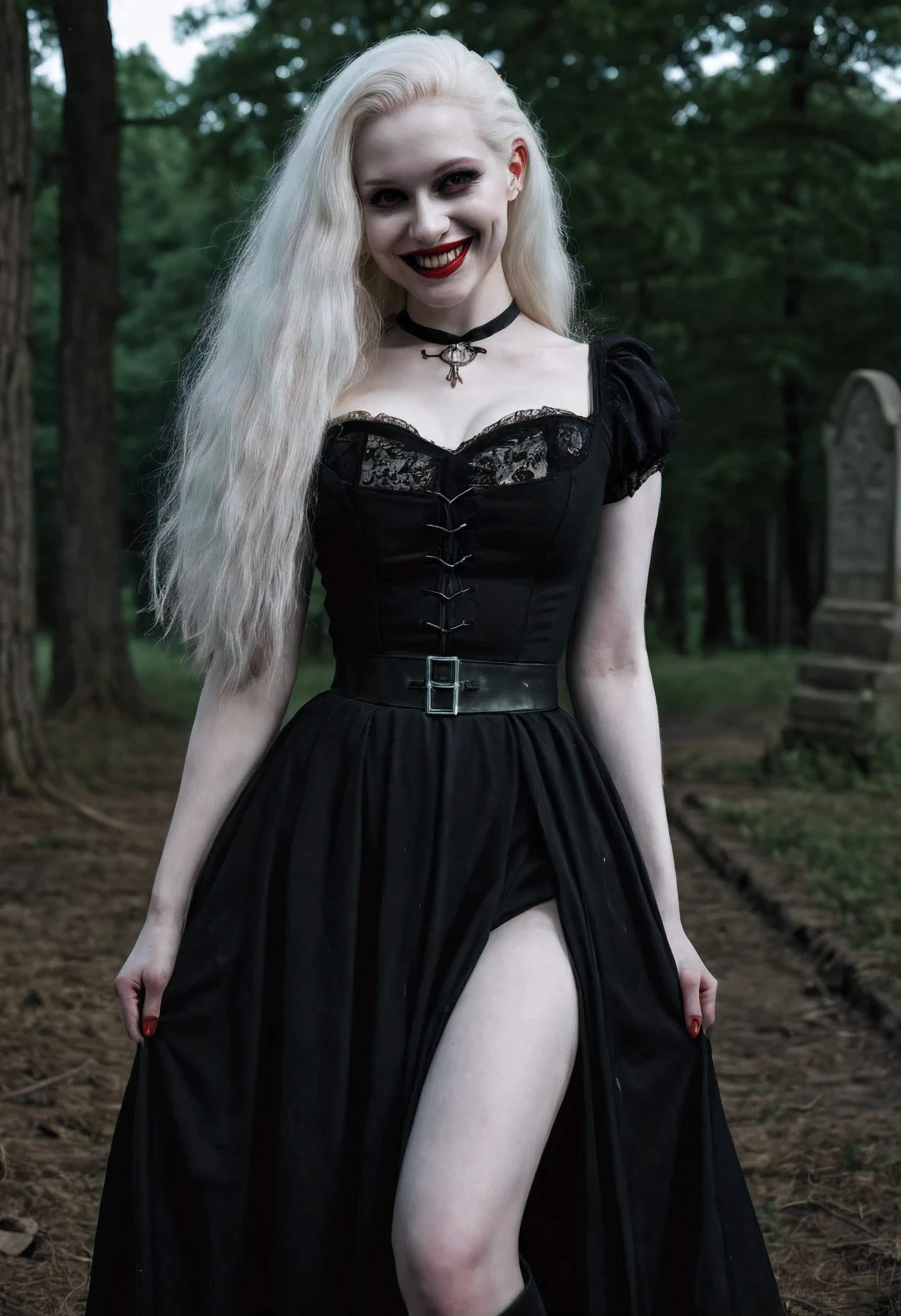 gothic, 1girl, solo, long hair, blonde hair, standing, pantyhose, shoes, belt, nail polish, high heels, torn clothes, makeup, watermark, standing on one leg, lipstick, fishnets, pale skin, black nails, web address, realistic, fishnet pantyhose, torn pantyhose, gothic <lora:gothic_v1:1>