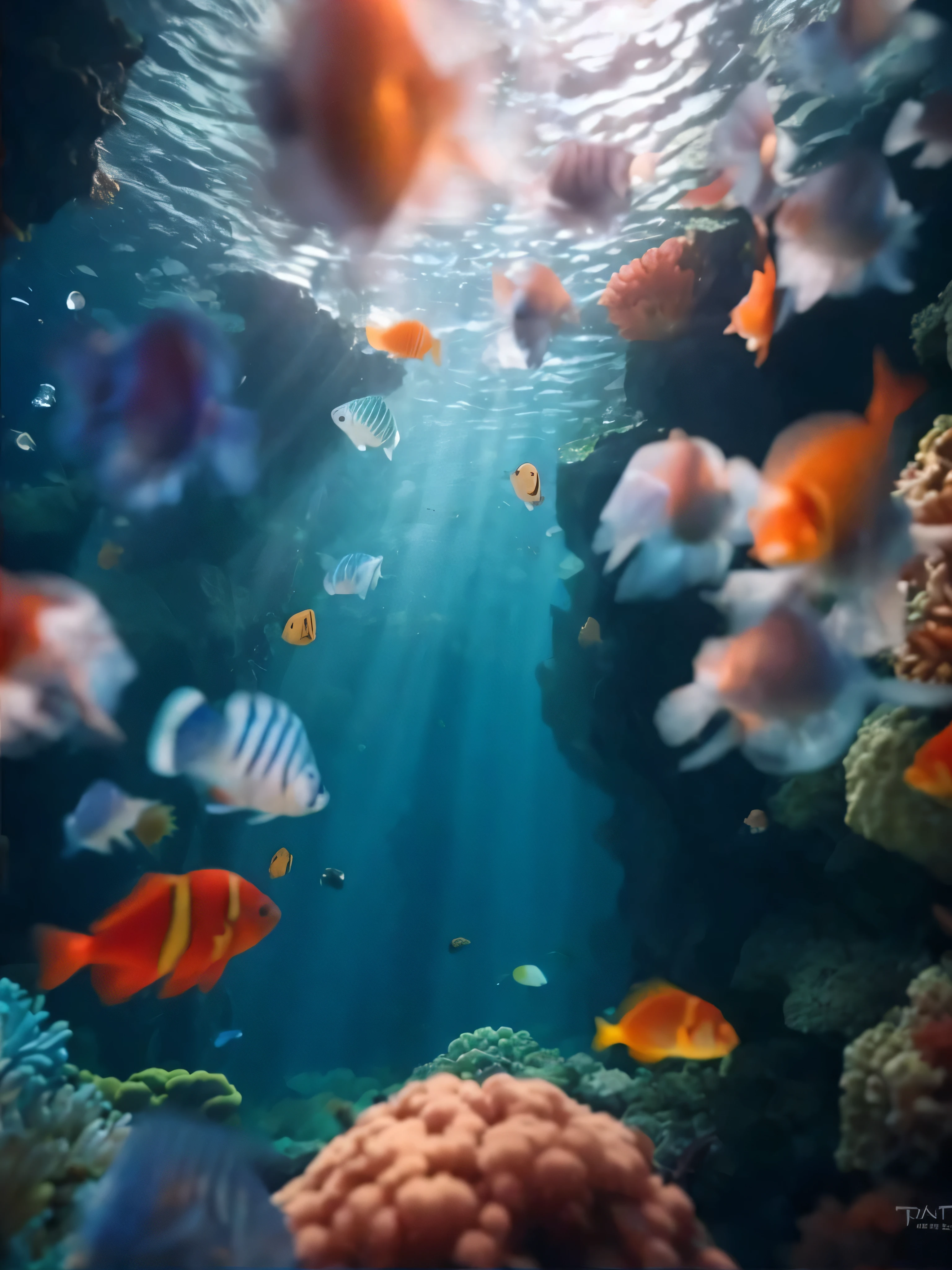 有很多fish在珊瑚附近的水中游泳, fish swimming, underwater life, underwater scene, underwater scenery, amazing depth, underwater world, underwater landscape, see fish swimming, Aquatic scene close-up, incredible depth, seabed, underwater ocean, underwater scenery, fish儿游来游去, 在seabed, seabed environment, Raise your head underwater, fish