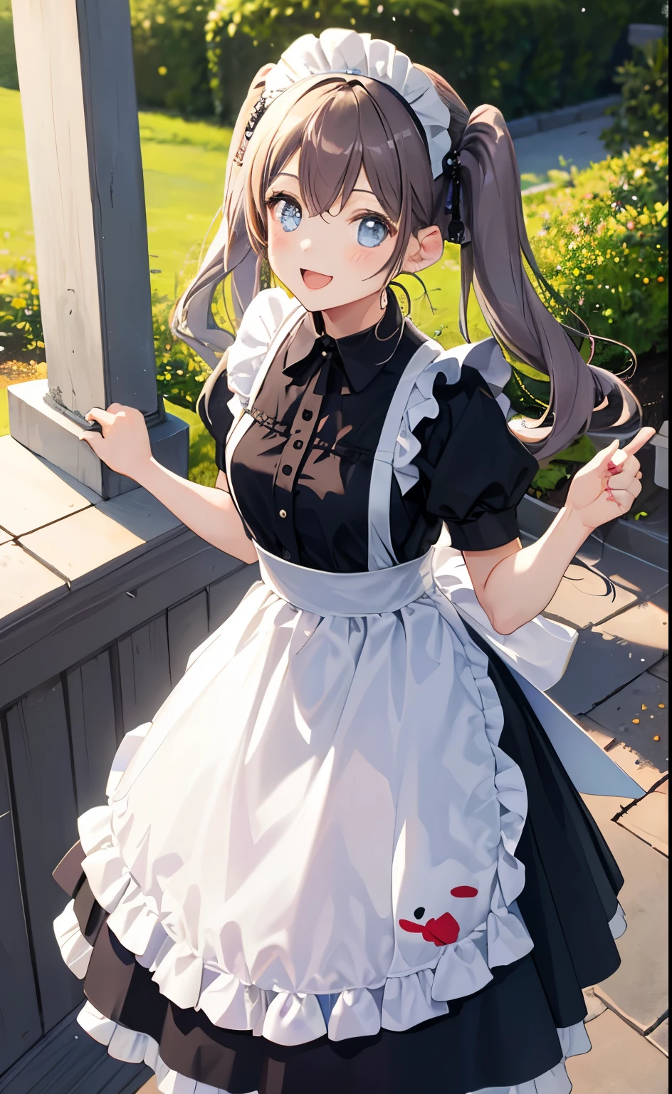 1 girl、AS-Adult、laughter、fun! shirt、skirt、()Pinnafor、dress、hair ornaments、(maid)、spring breeze、twin tails