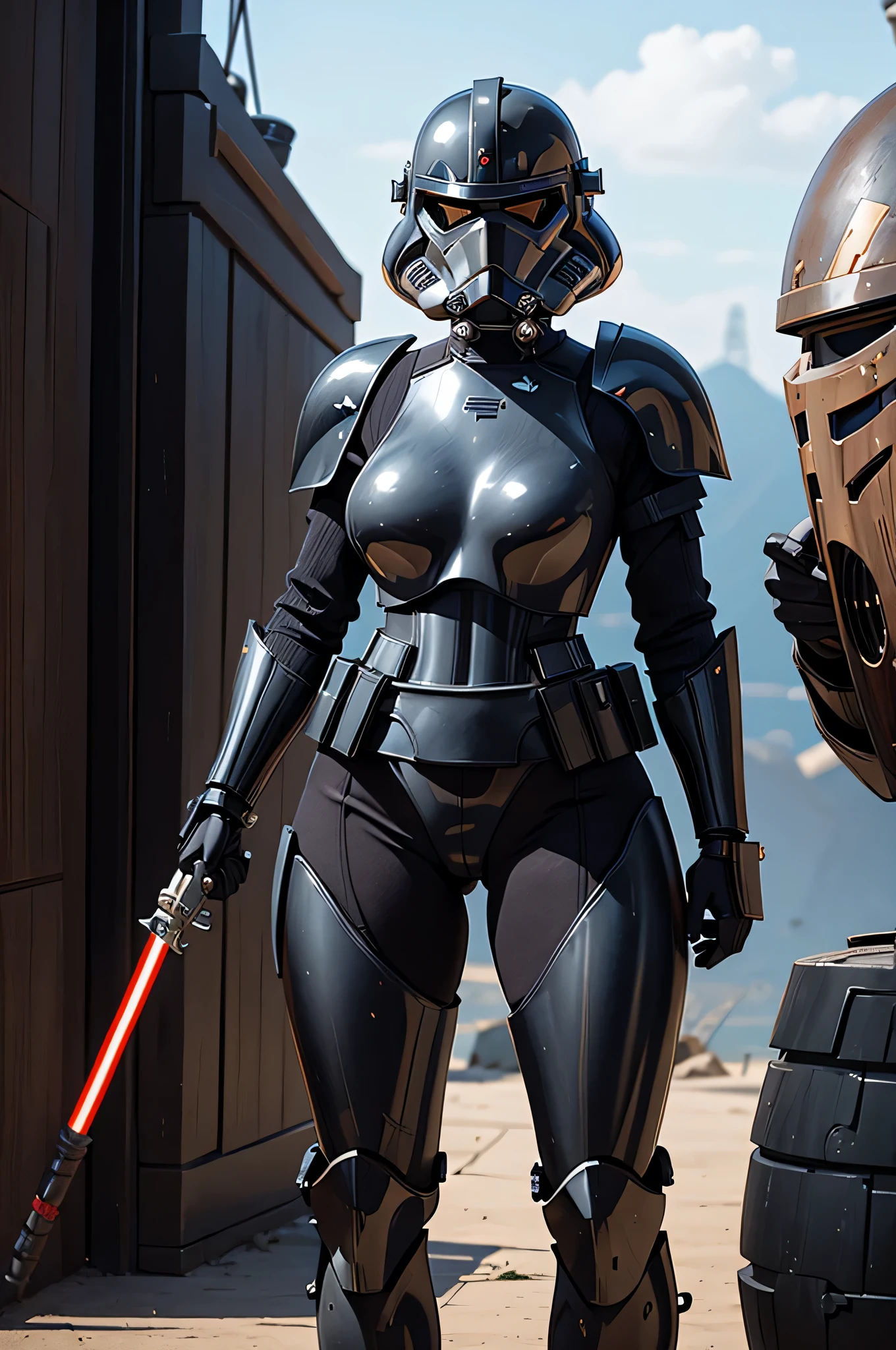 Star wars girl curvy body big tits naked with darth vader cosplay on and helmet covering her face